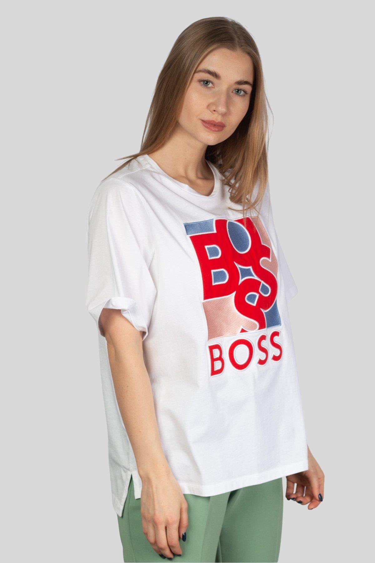 Boss Regular Fit Bisiklet Yaka Kadın T-Shirt Beyaz