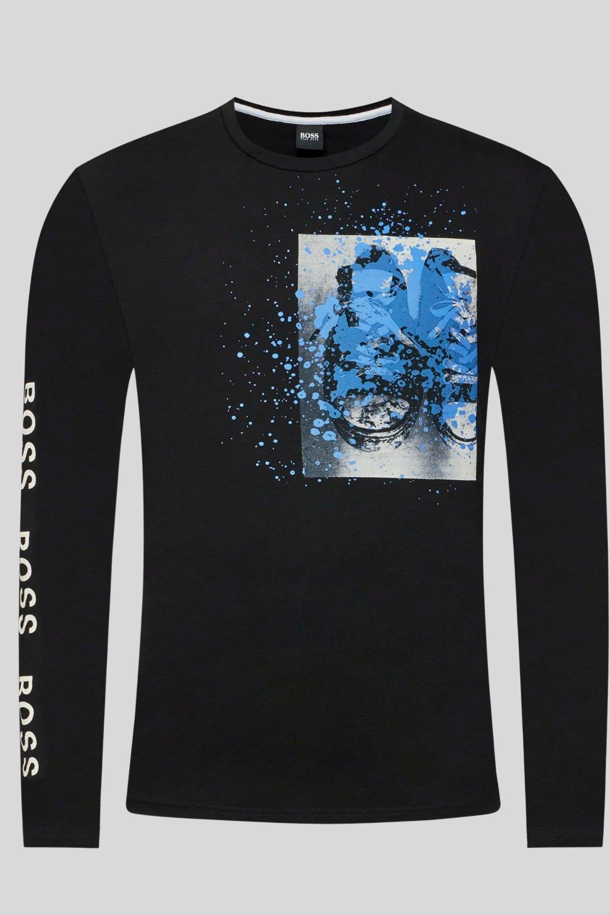 Boss Regular Fit Bisiklet Yaka Uzun Kol Erkek T-Shirt Siyah