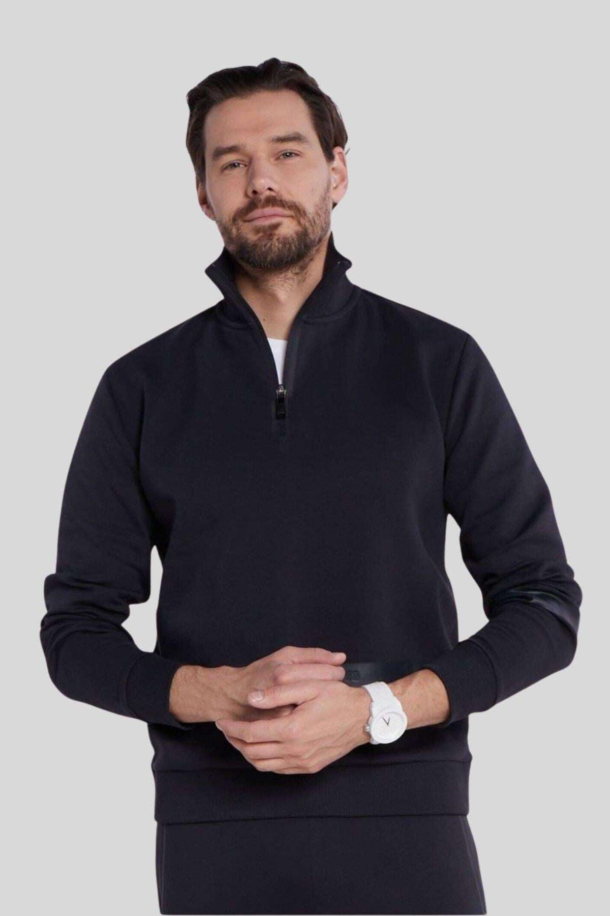 Boss Regular Fit Dik Yaka  Erkek Sweatshirt Mavi 402