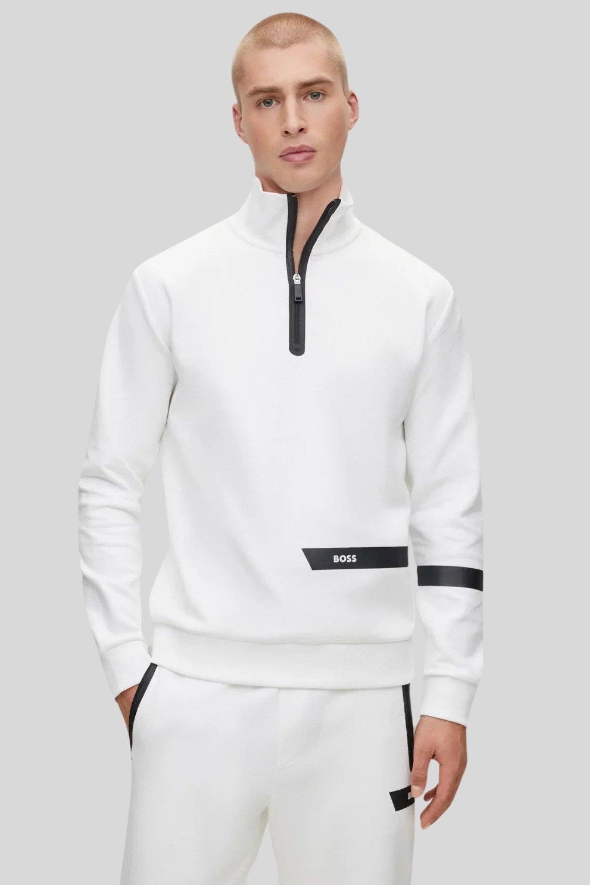 Boss Regular Fit Dik Yaka  Erkek Sweatshirt Beyaz