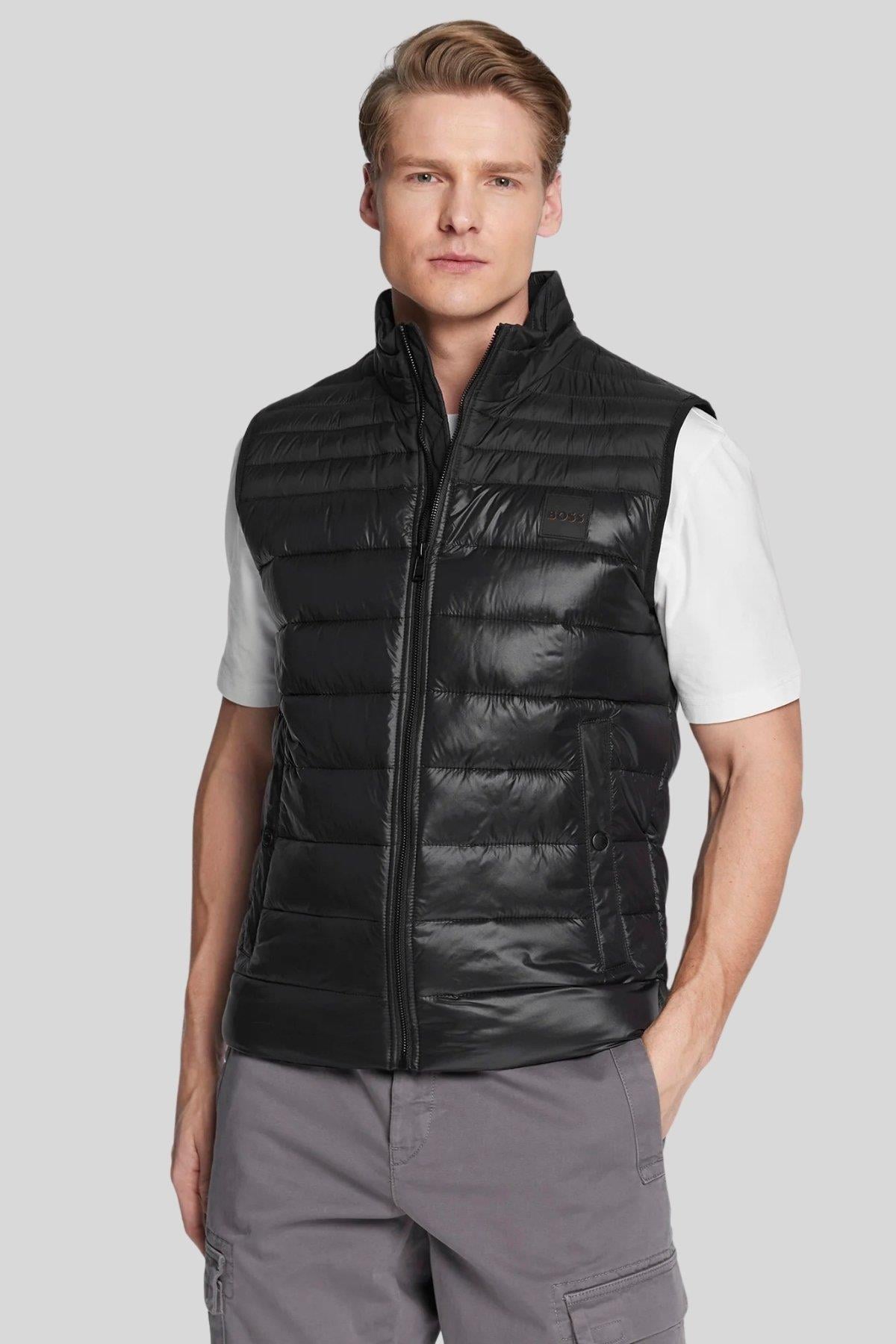 Boss Regular Fit Dik Yaka Erkek Yelek Siyah