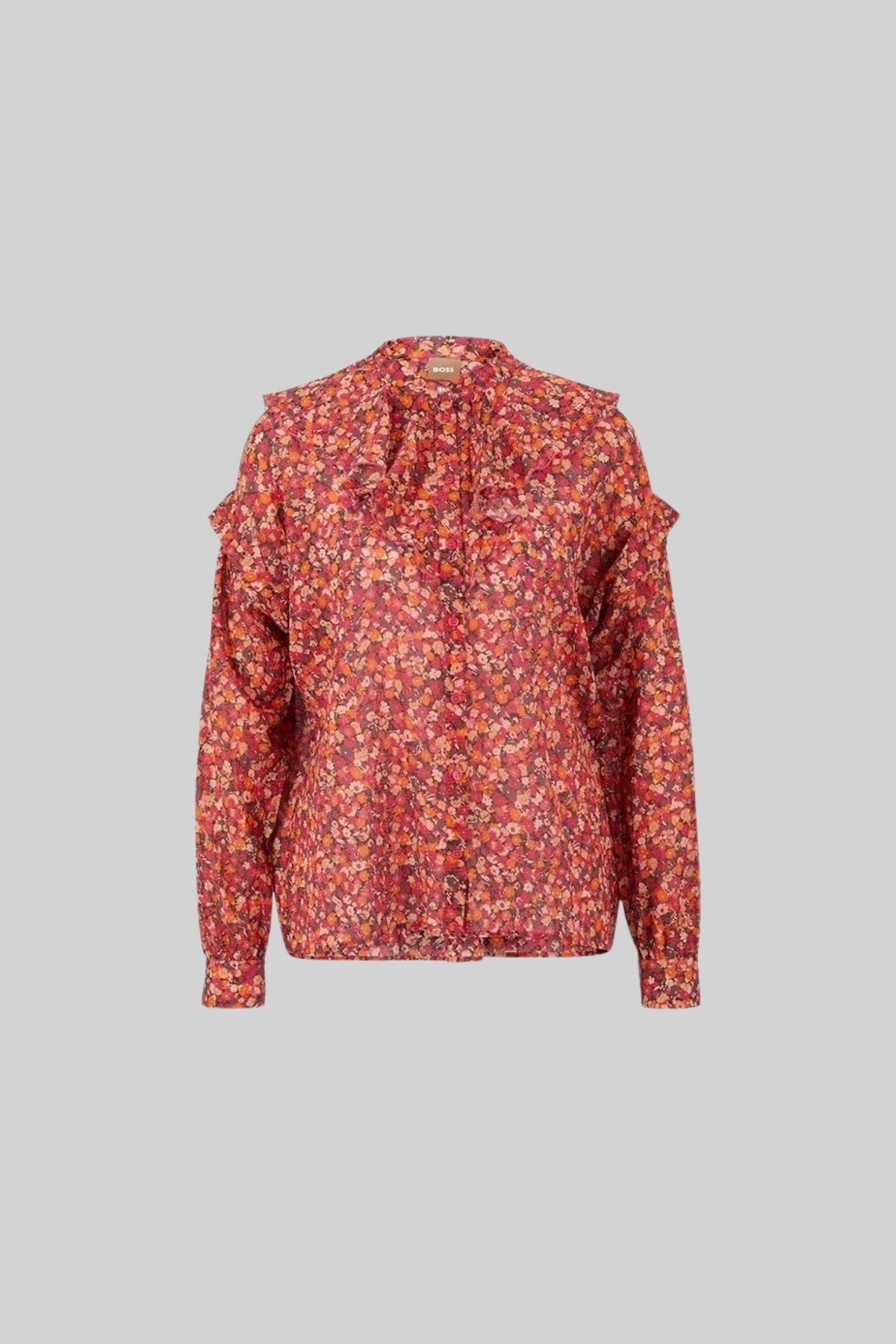 Boss Regular Fit Kadın Çiçek Desenli Bluz Kırmızı