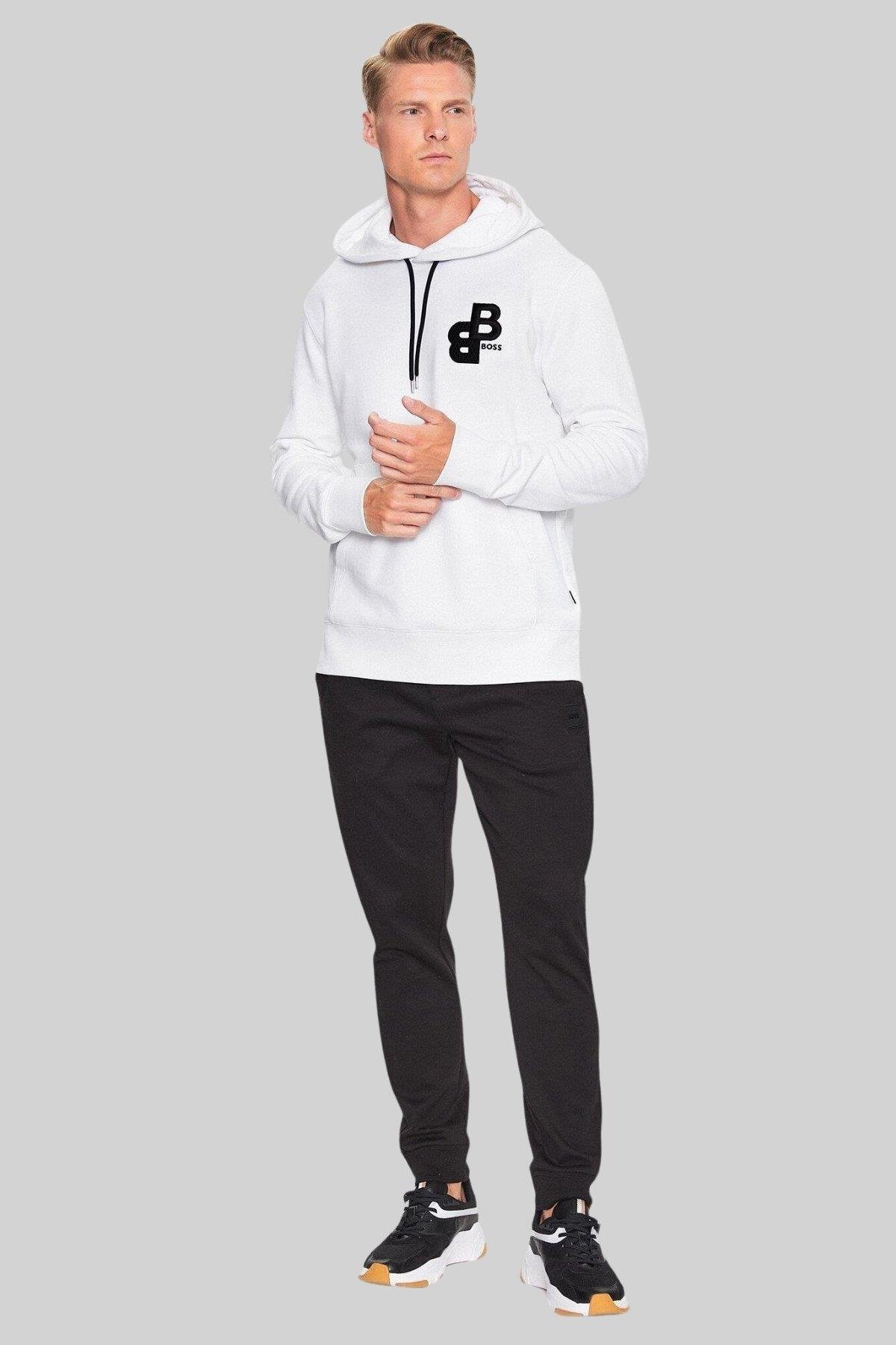 Boss Regular Fit Kapşonlu Erkek Sweatshirt Beyaz