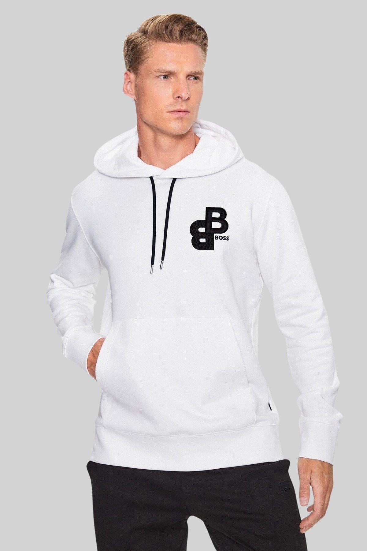Boss Regular Fit Kapşonlu Erkek Sweatshirt Beyaz