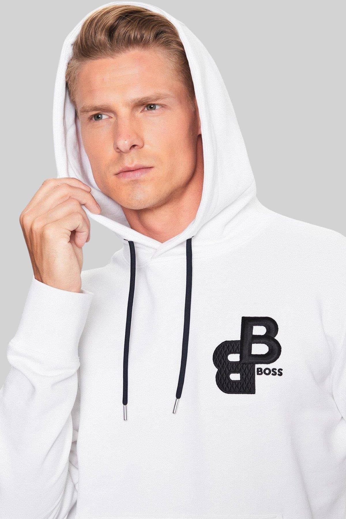 Boss Regular Fit Kapşonlu Erkek Sweatshirt Beyaz