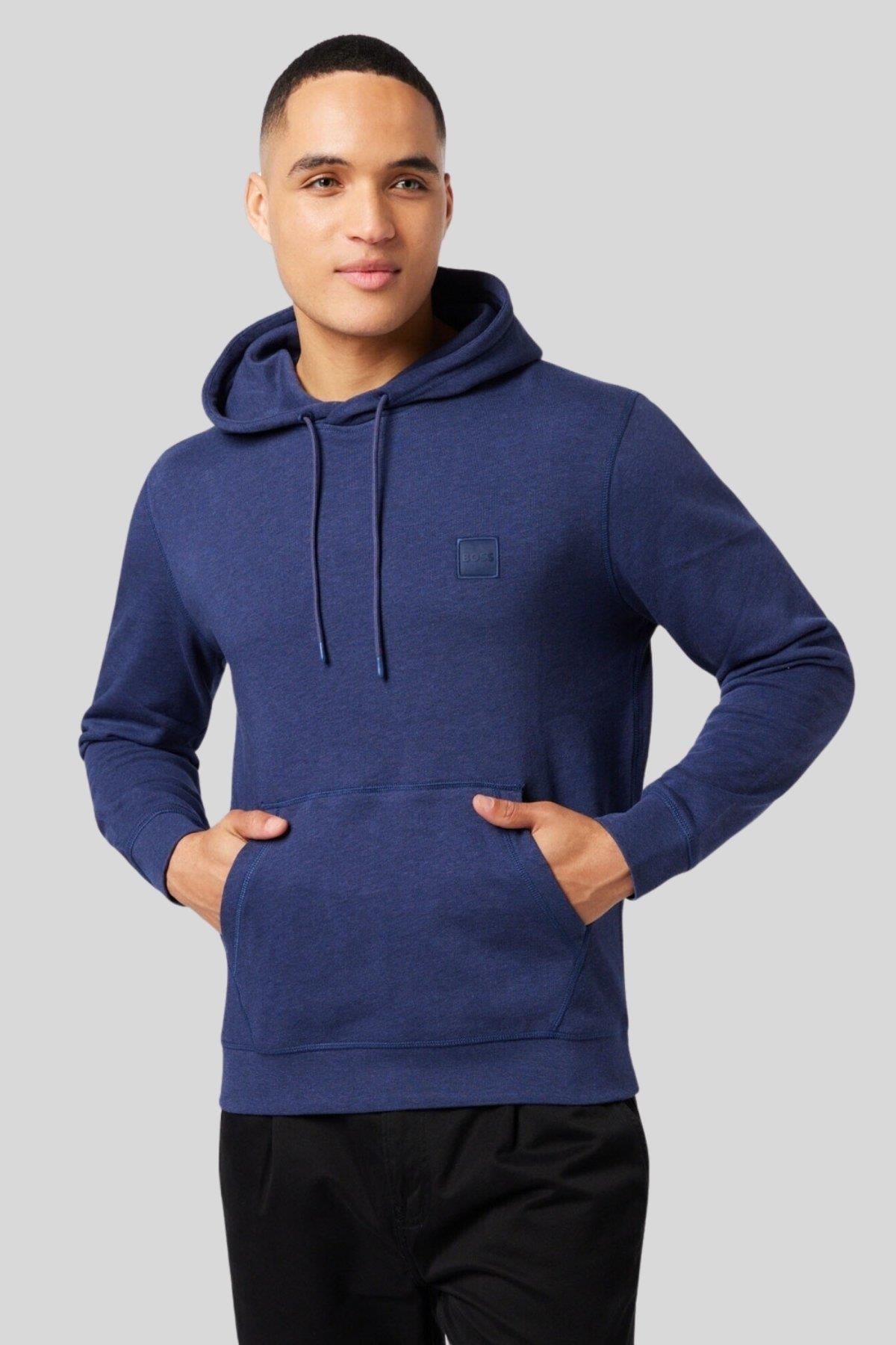 Boss Regular Fit Kapüşonlu Erkek Sweatshirt Mavi