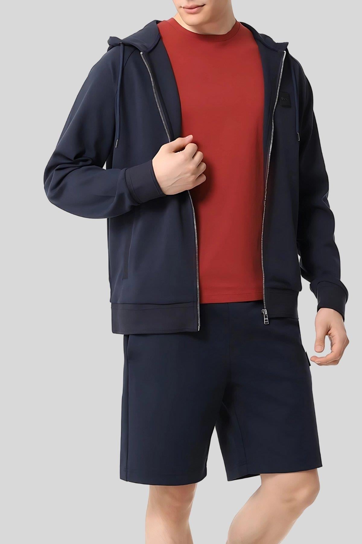 Boss Regular Fit Kapüşonlu Tam Fermuarlı Erkek Sweatshirt Lacivert