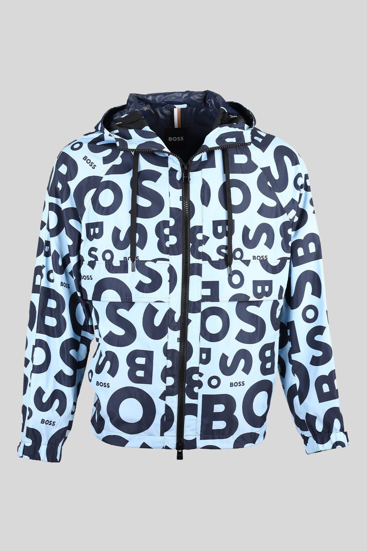 Boss Regular Fit Logolu Kapüşonlu Ceket Mavi