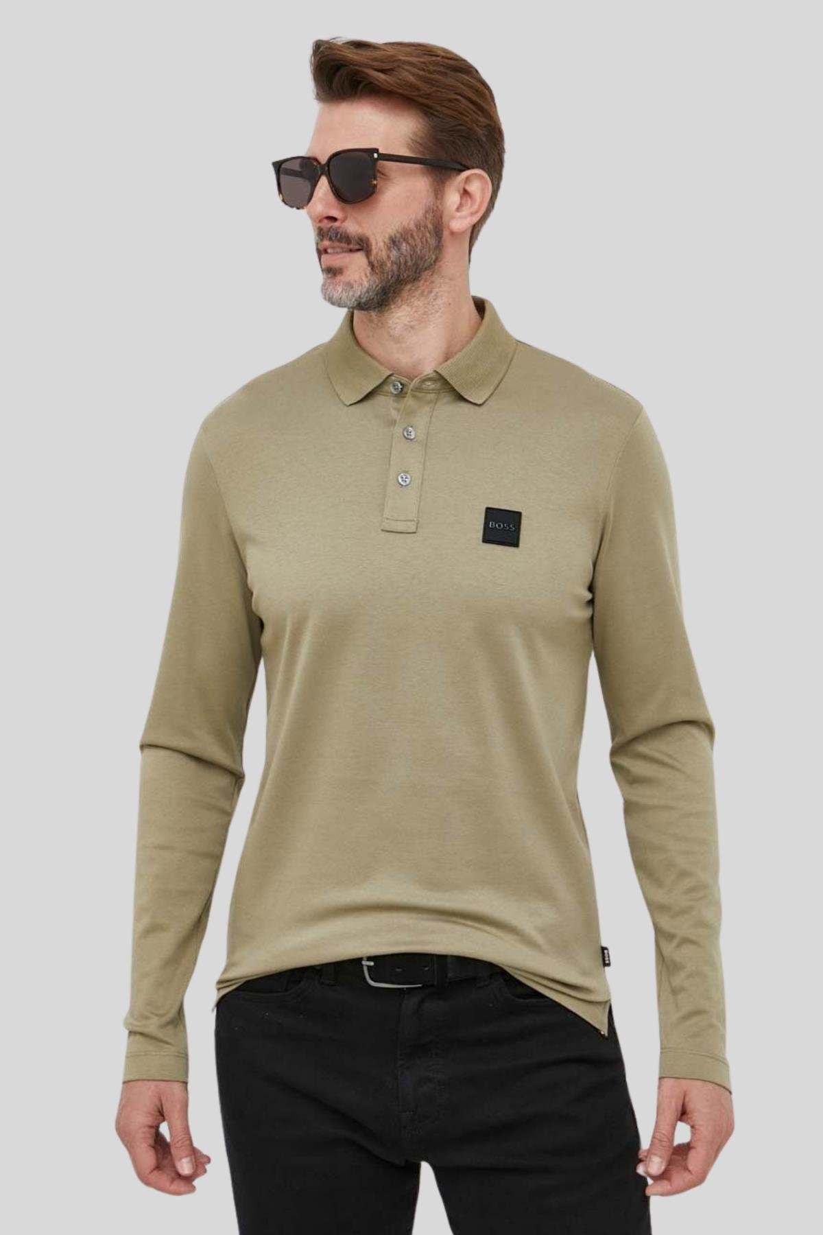 Boss Regular Fit Polo Yaka Uzun Kollu Erkek T-Shirt Yeşil