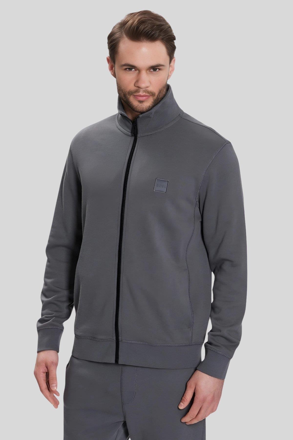 Boss Regular Fit Zestart Dik Yaka Erkek Hırka Gri