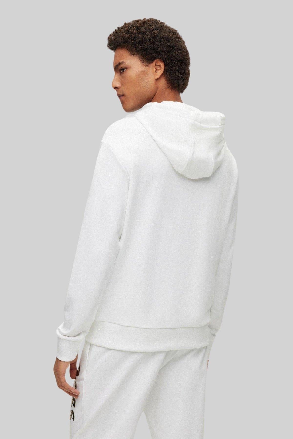 Boss Seeger Kapüşonlu Cepli Erkek Sweatshirt Beyaz
