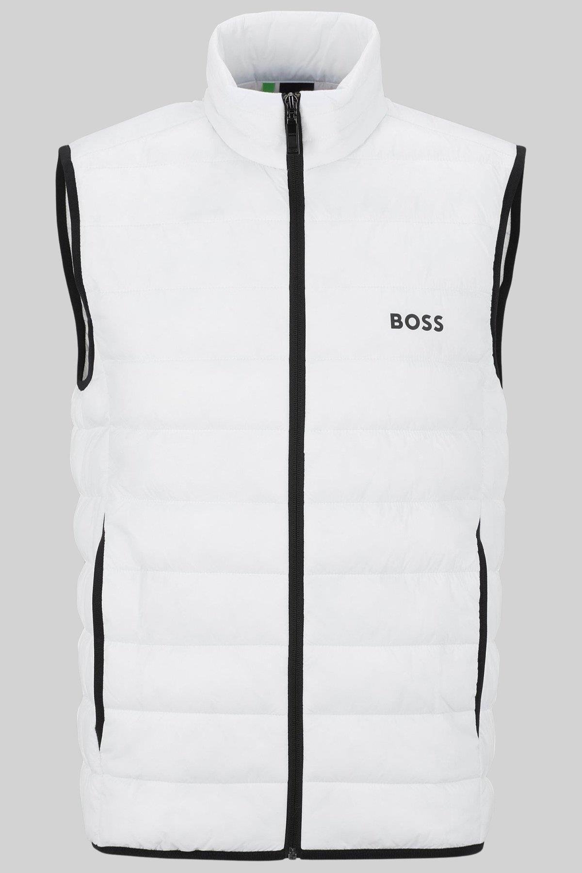 Boss Su Geçirmez Regular Fit Dik Yaka Erkek Yelek Beyaz