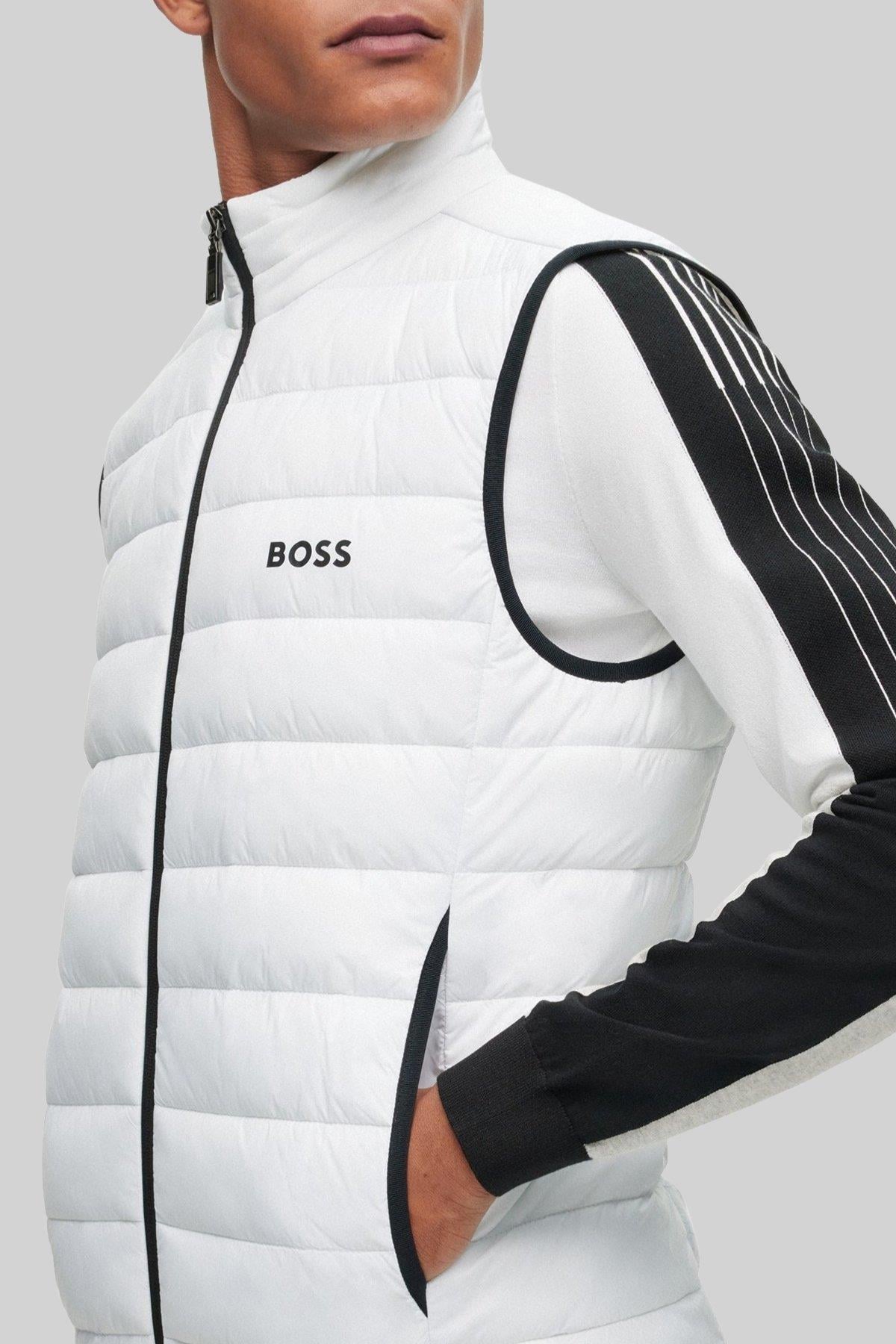 Boss Su Geçirmez Regular Fit Dik Yaka Erkek Yelek Beyaz