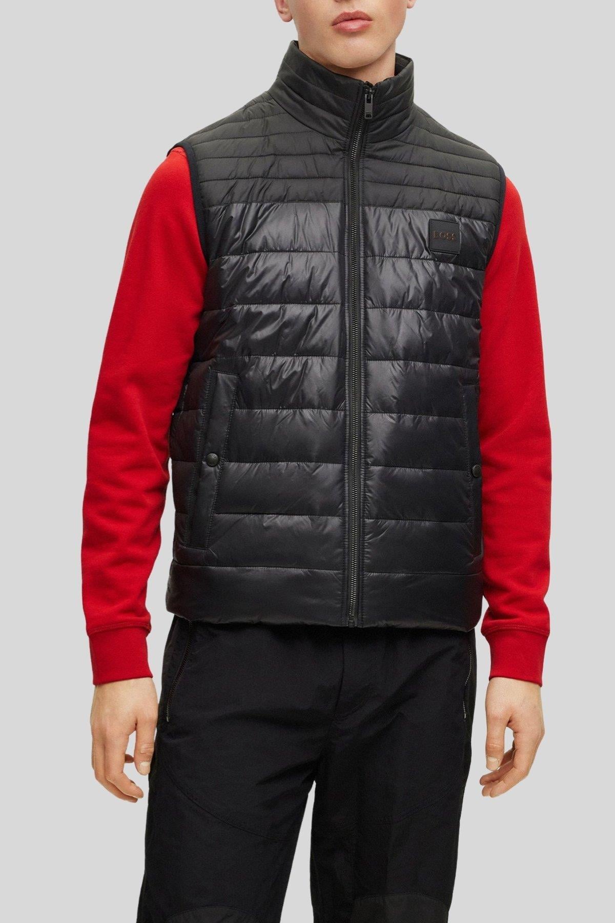 Boss Su Tutmaz Regular Fit Dik Yaka Şişme Erkek Yelek Siyah