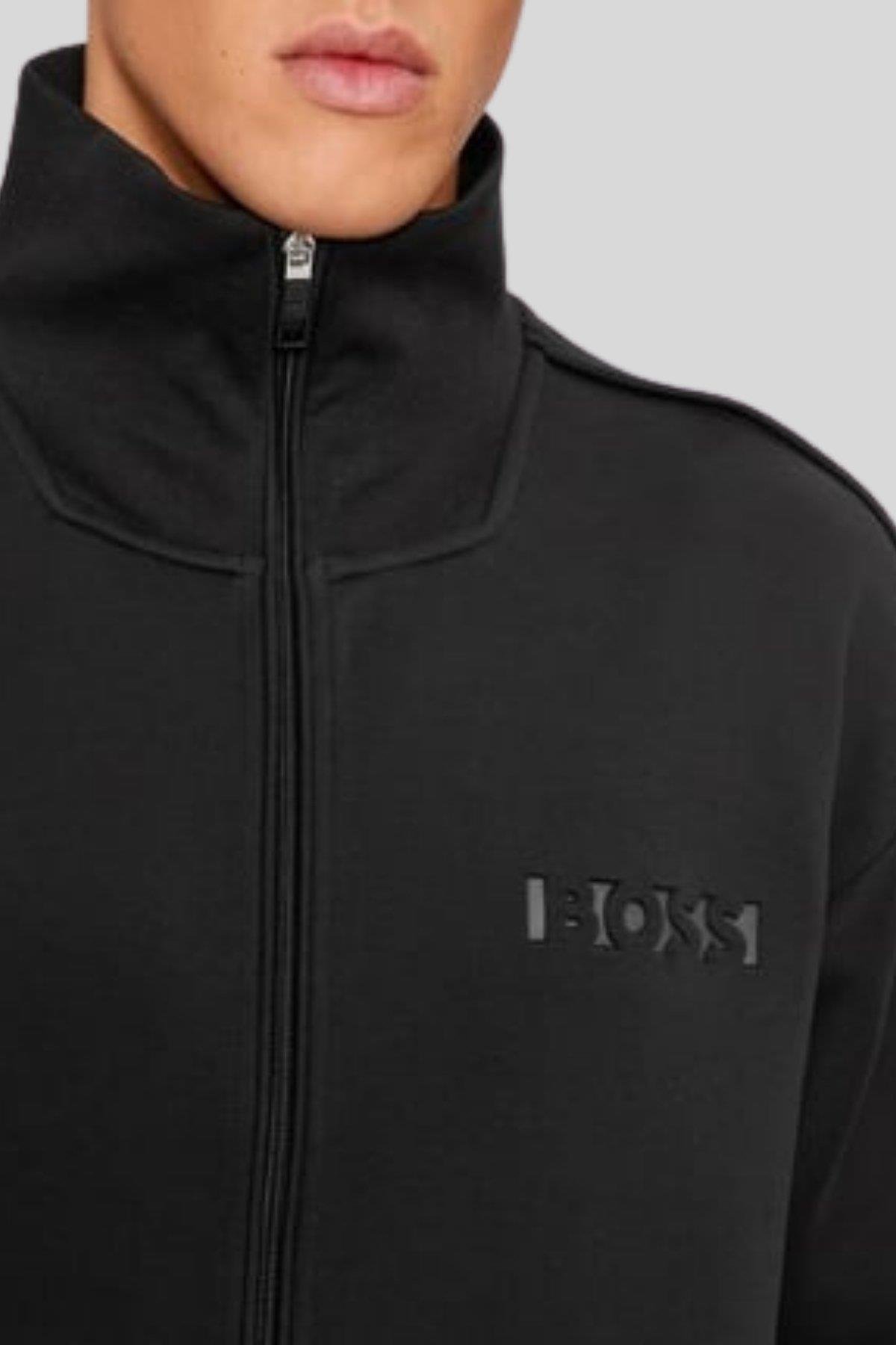 Boss Uzun Kol Normal Dik Yaka Günlük Erkek Sweatshirt Siyah