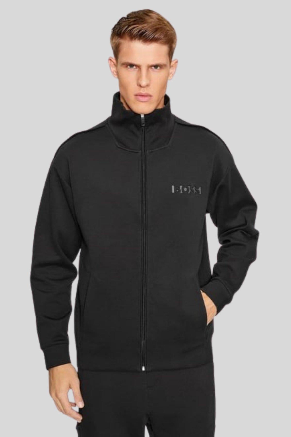 Boss Uzun Kol Normal Dik Yaka Günlük Erkek Sweatshirt Siyah