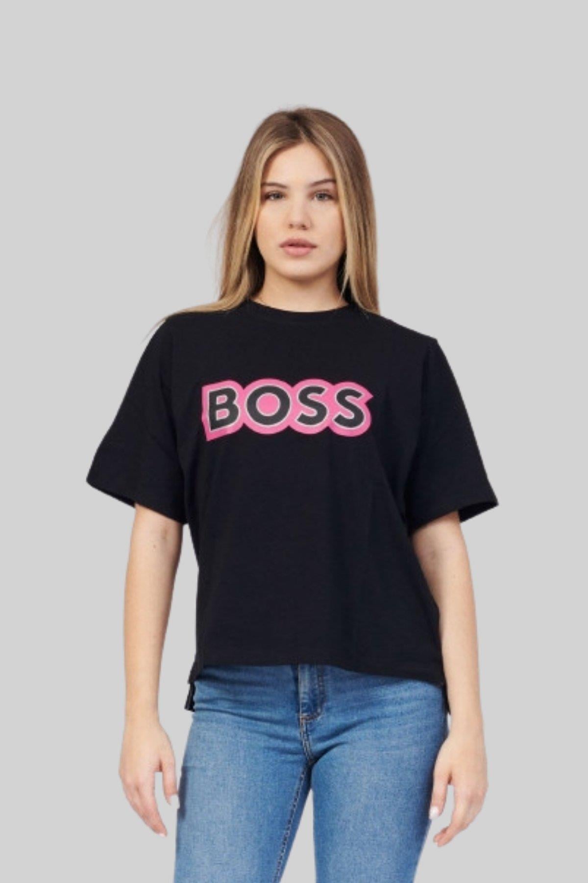 Boss x Alica Schmidt Logolu Kadın T-Shirt Siyah