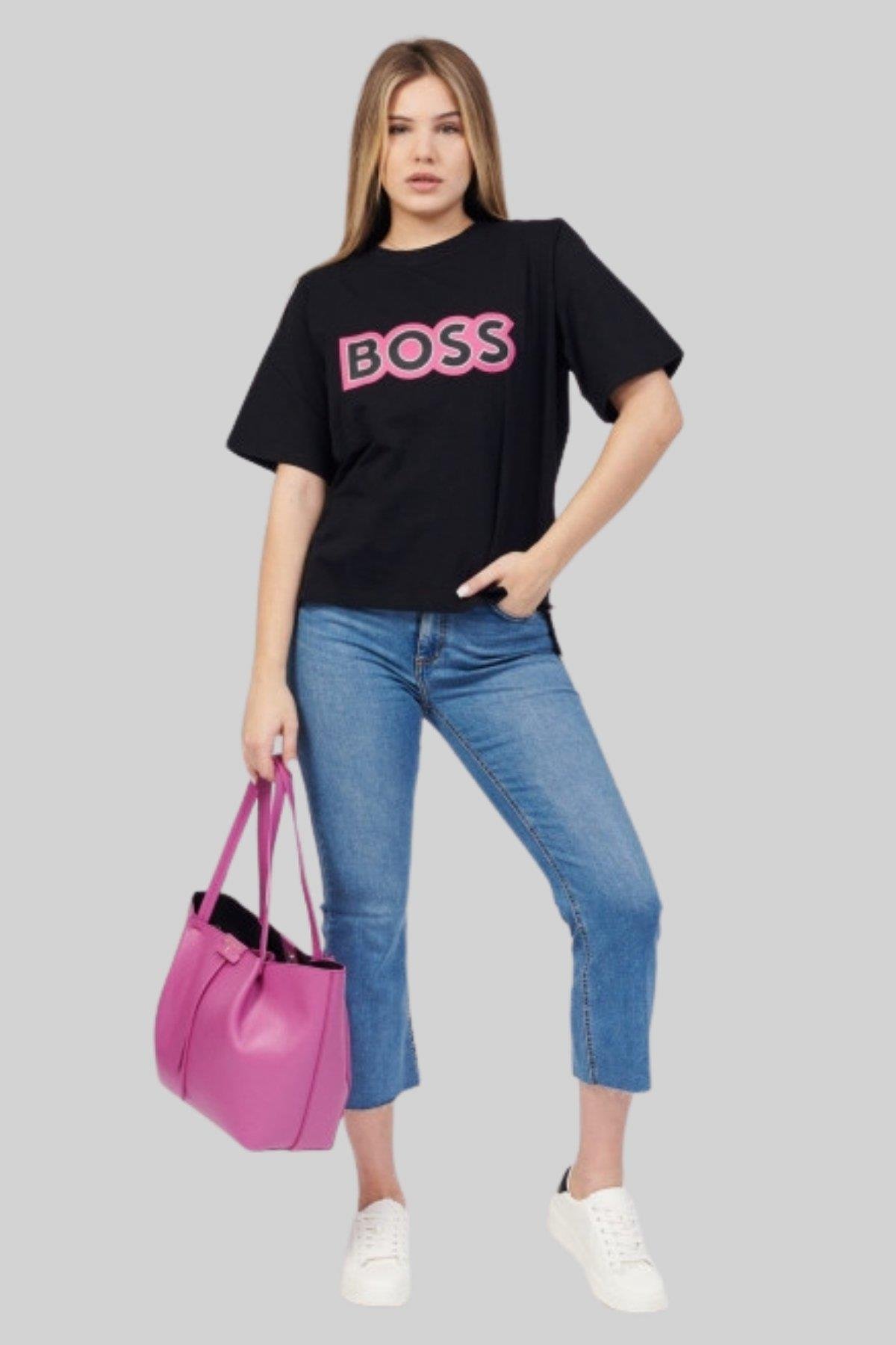 Boss x Alica Schmidt Logolu Kadın T-Shirt Siyah