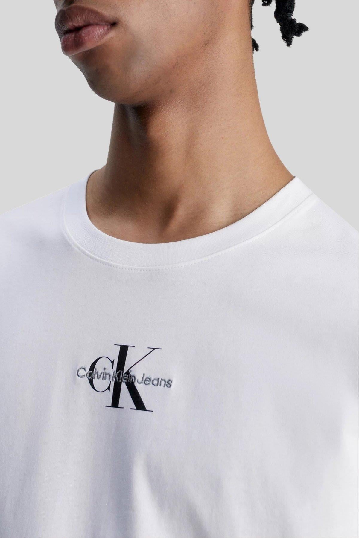 Calvin Klein Erkek Regular Fit Logolu Bisiklet Yaka T-Shirt Beyaz