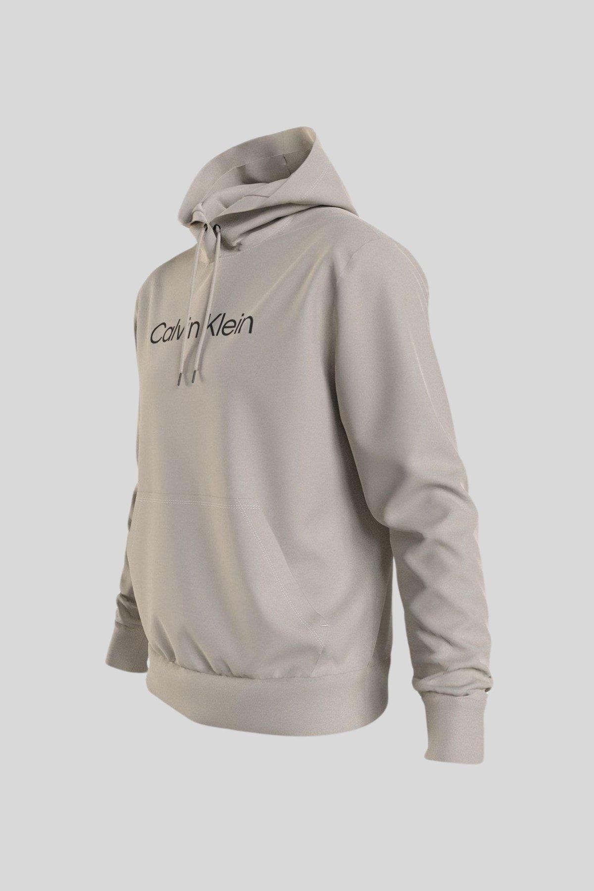 Calvin Klein Erkek Regular Fit Marka Logolu Kapüşonlu Sweatshirt Bej