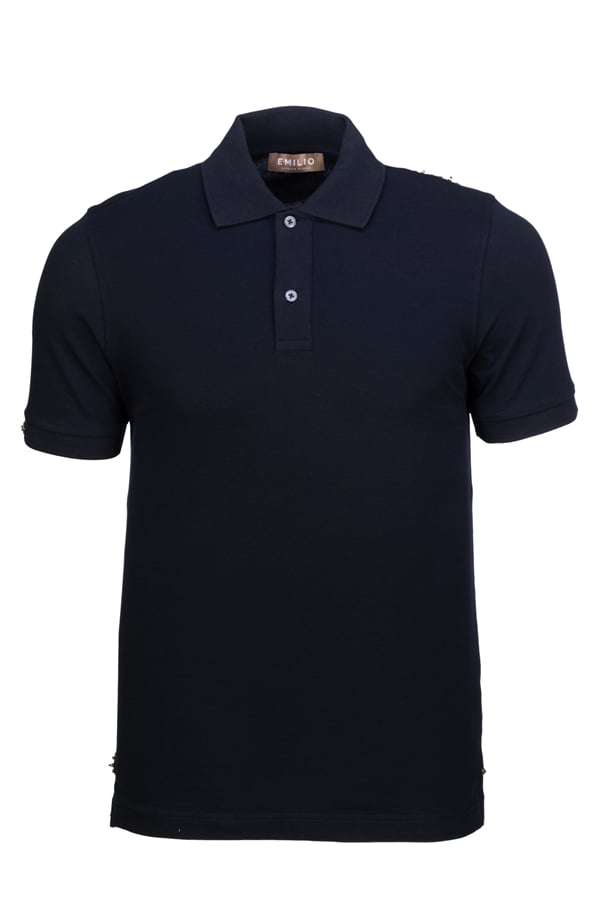 Erkek Kol Bantlı Boncuk İşleme Polo Yaka Erkek T-Shirt
