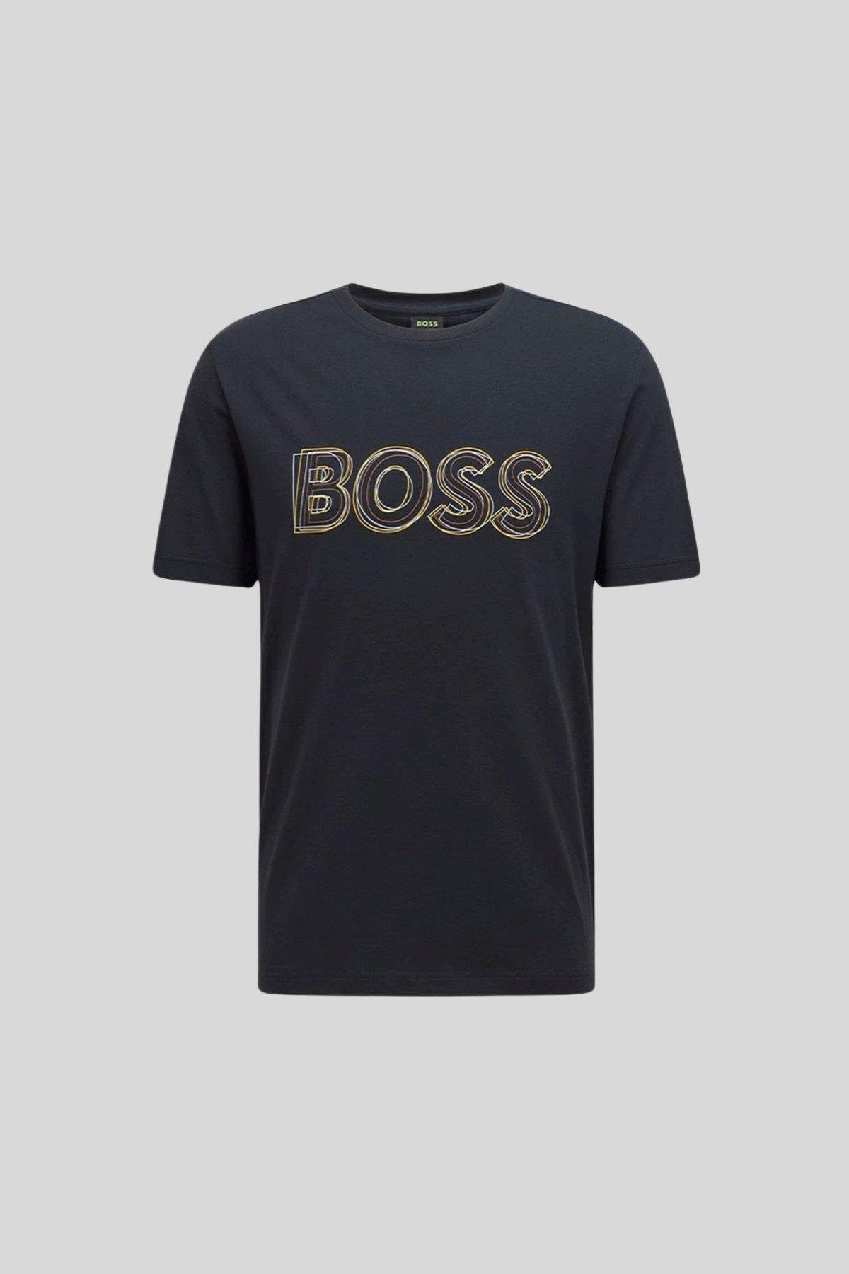 Hugo Boss Marka Logosu Baskılı Erkek T-Shirt Mavi