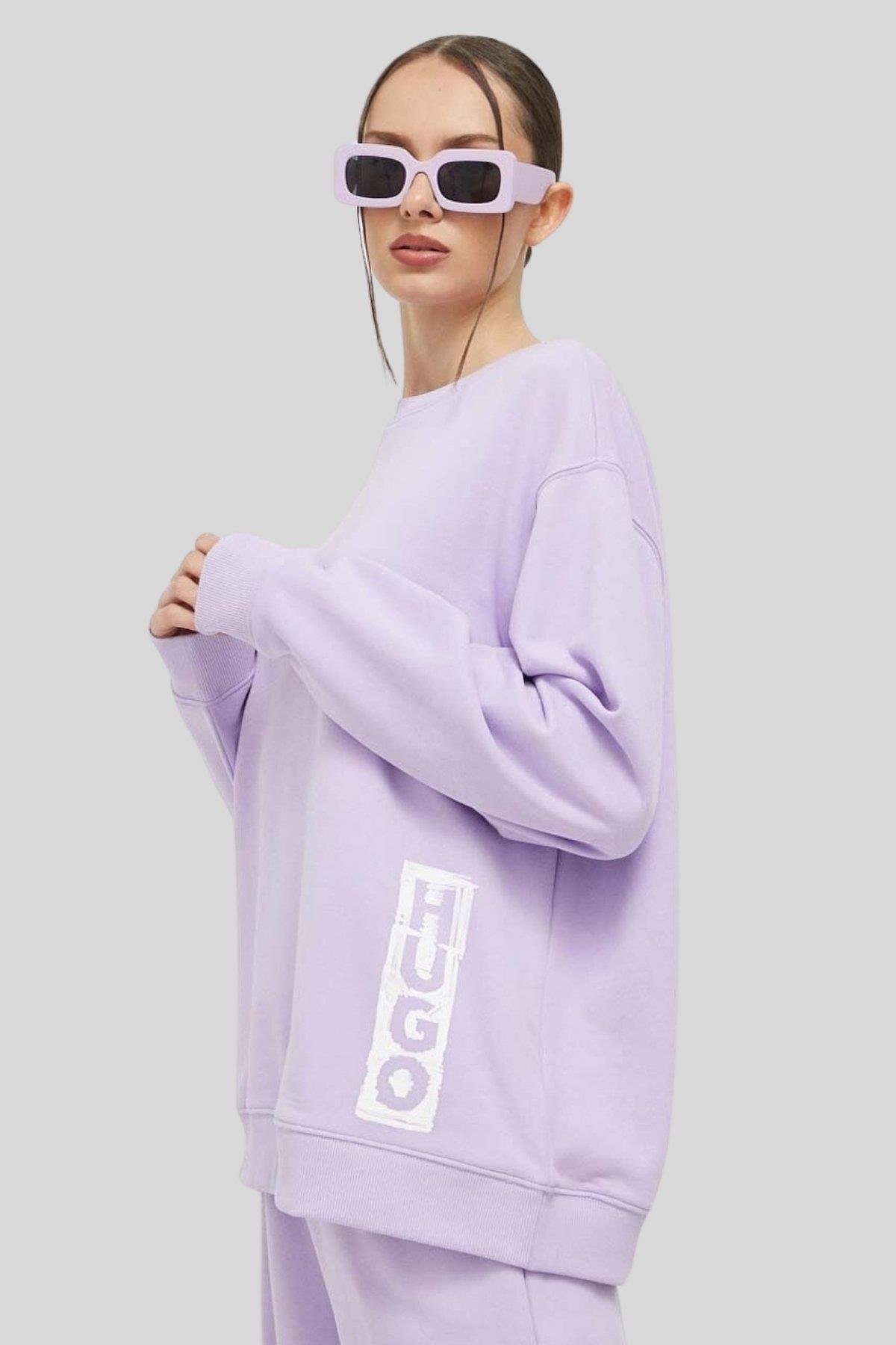 Hugo Boss Oversize Bisiklet Yaka Kadın Sweatshirt Mor