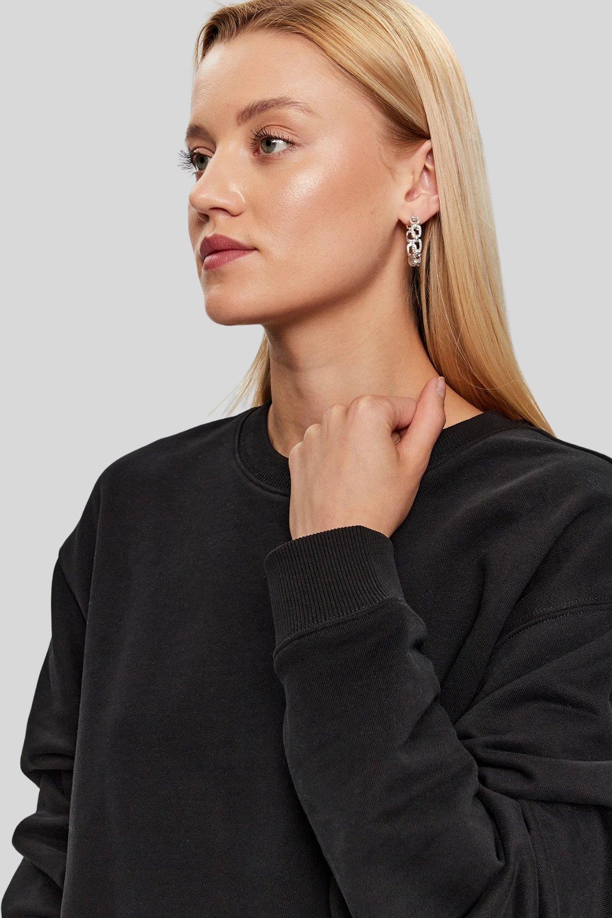 Hugo Boss Oversize Bisiklet Yaka Kadın Sweatshirt Siyah