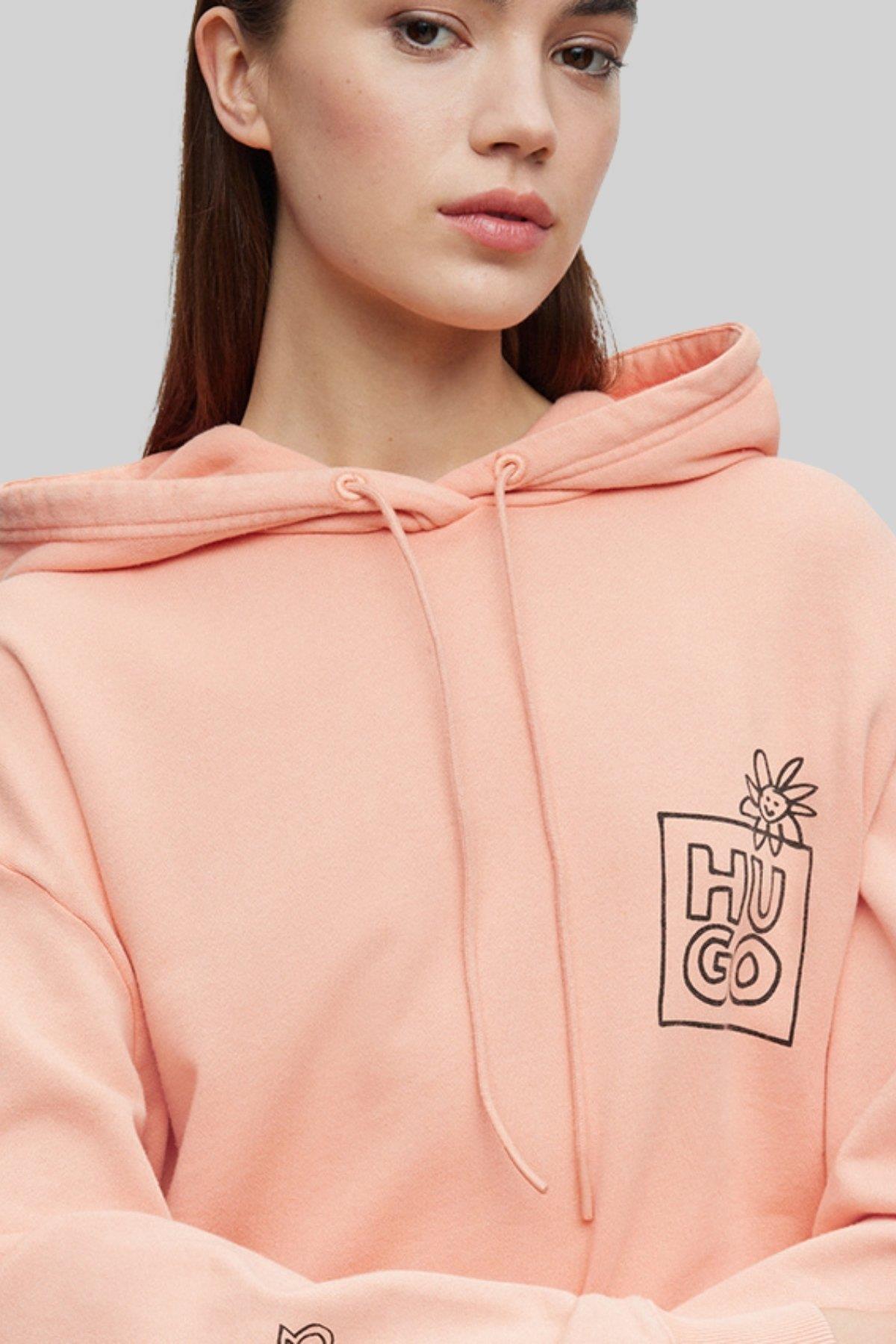 Hugo Boss Oversize Kapüşonlu Kadın Sweatshirt Pembe
