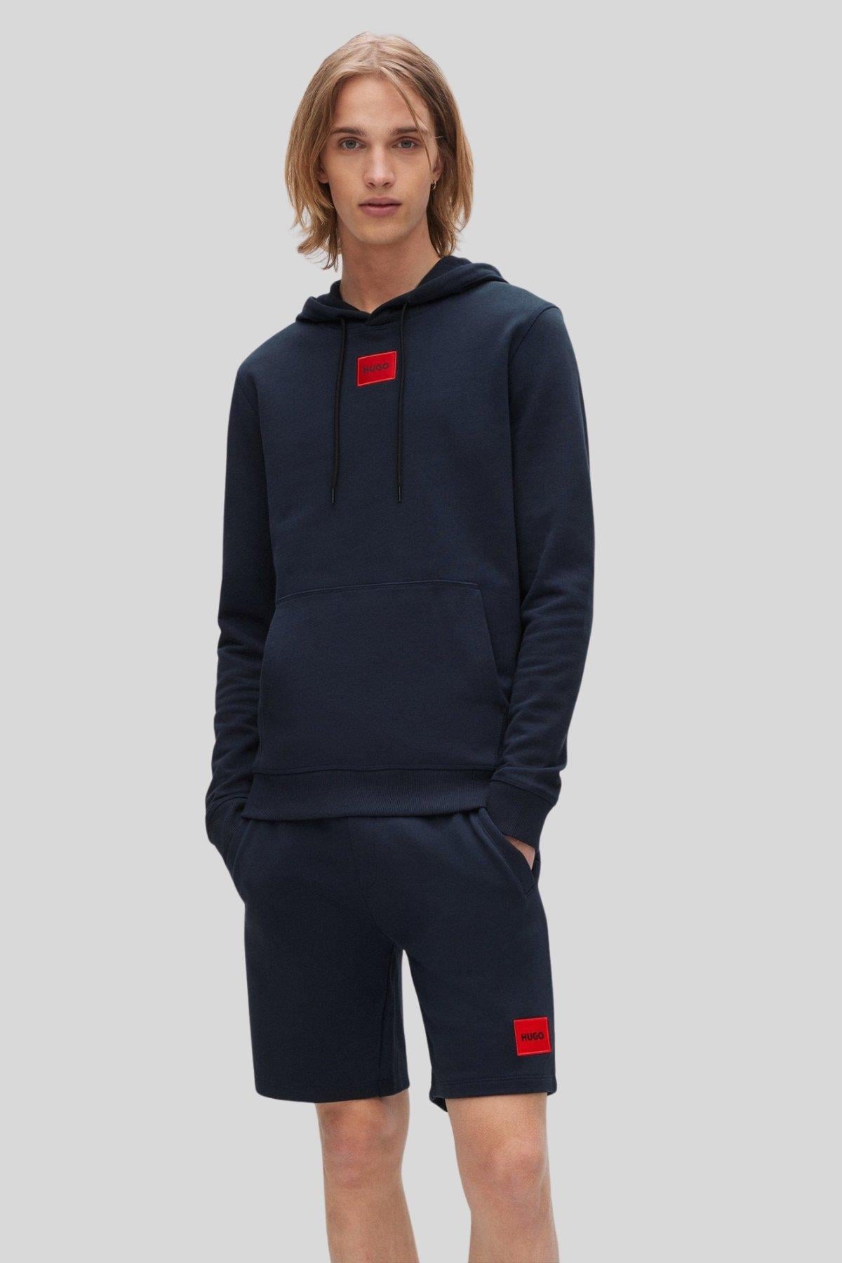 Hugo Boss Pamuklu Kapşonlu Erkek Sweatshirt Lacivert