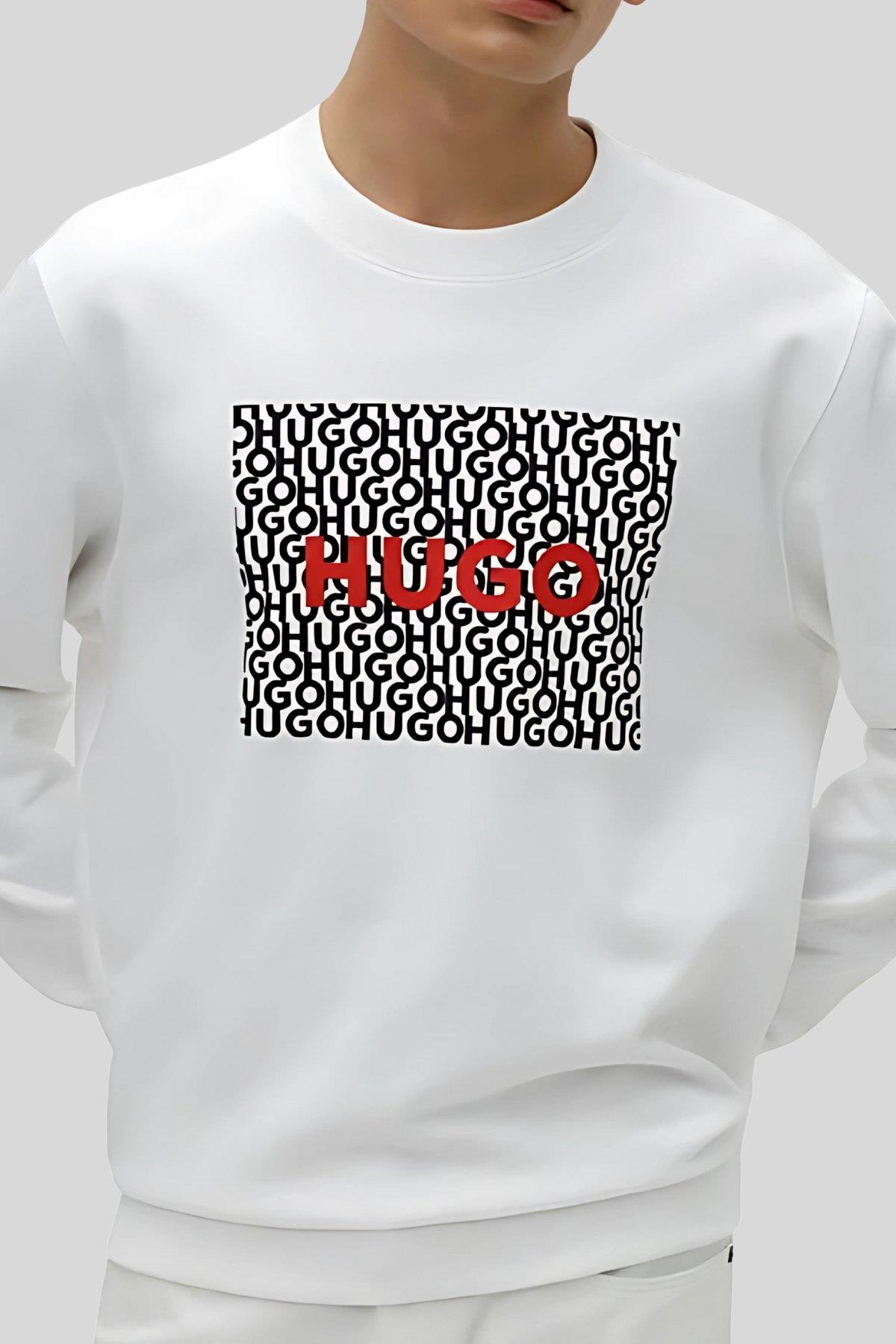 Hugo Boss Regular Fit Bisiklet Yaka Erkek Sweatshirt Beyaz