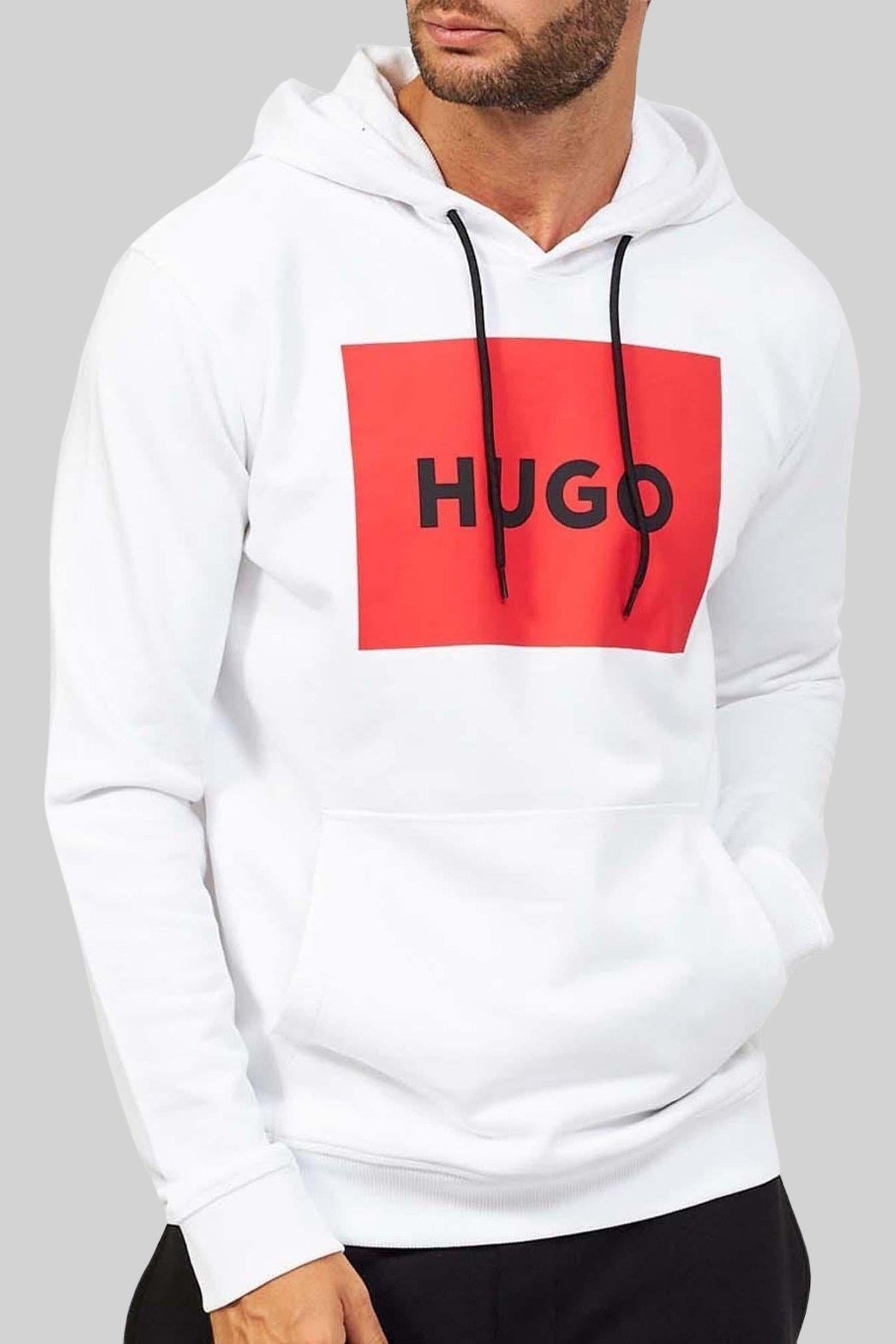 Hugo Boss Regular Fit Kapüşonlu Erkek Sweatshirt Beyaz