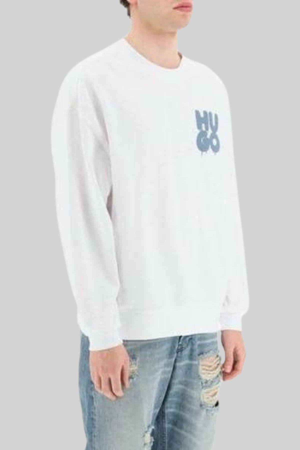 Hugo Erkek Bisiklet Yaka Sweatshirt Beyaz