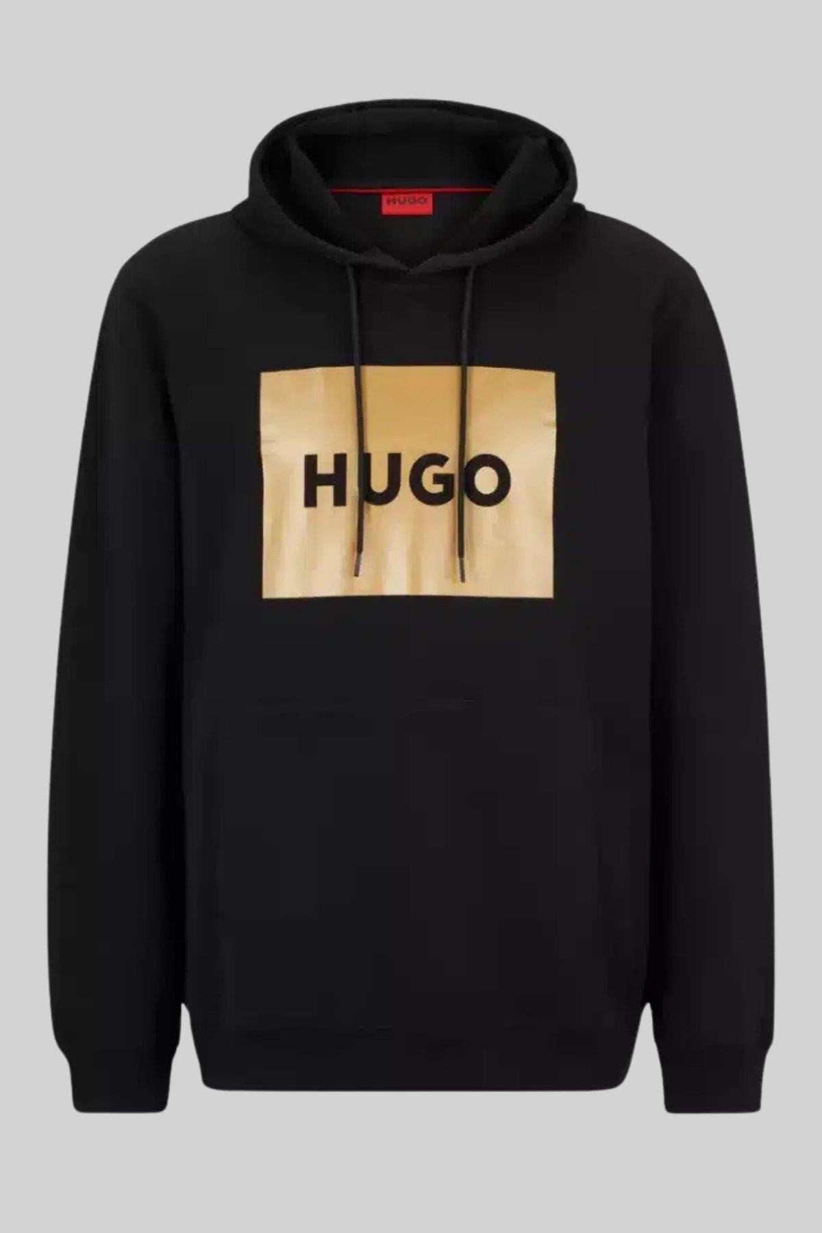 Hugo Erkek Duratschi Logo Baskılı Kapüşonlu Sweatshirt Siyah