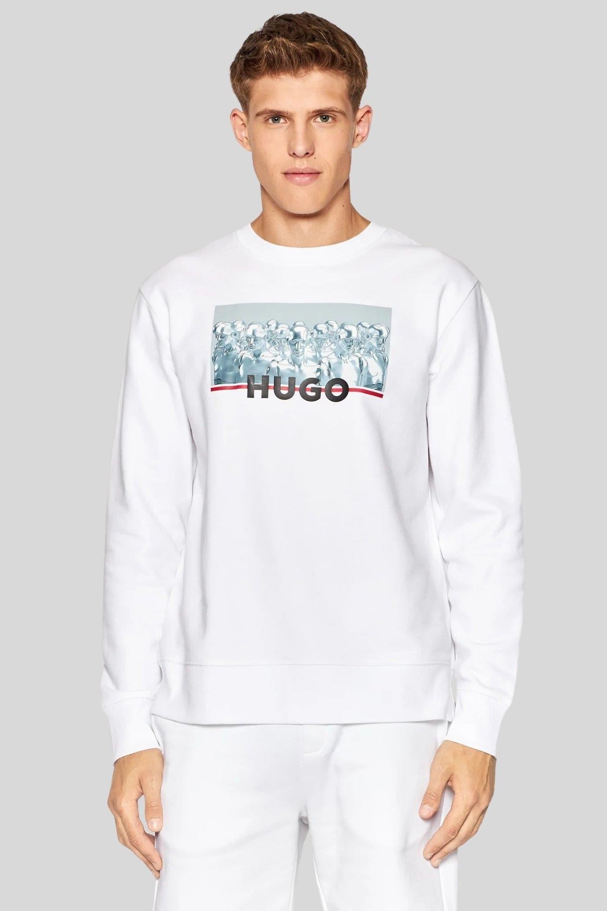 Hugo Erkek Regular Fit Deynolds Sweatshirt Beyaz