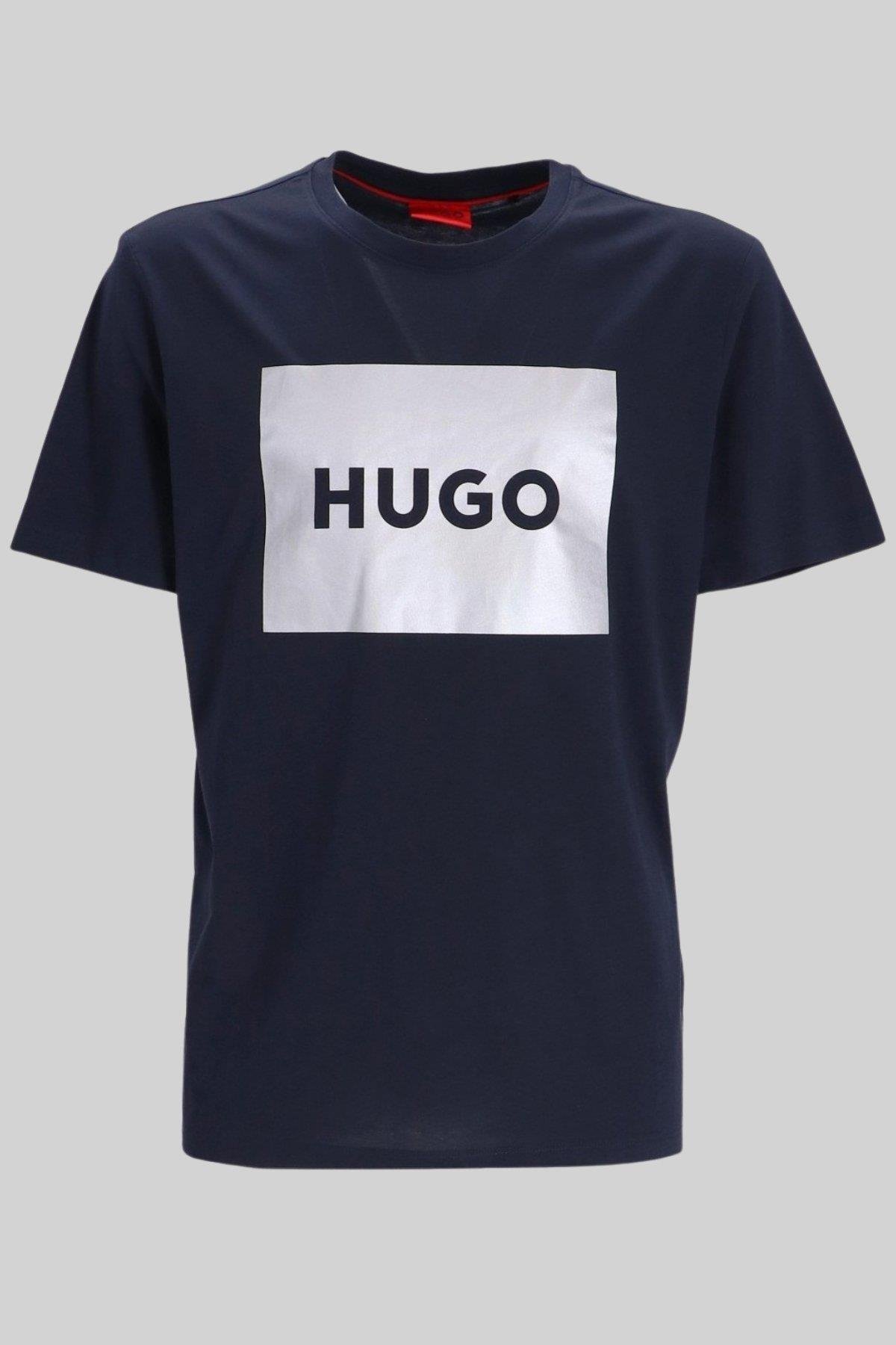 Hugo Erkek Regular Fit Dulive Pamuklu Metalik Logolu T-Shirt Lacivert