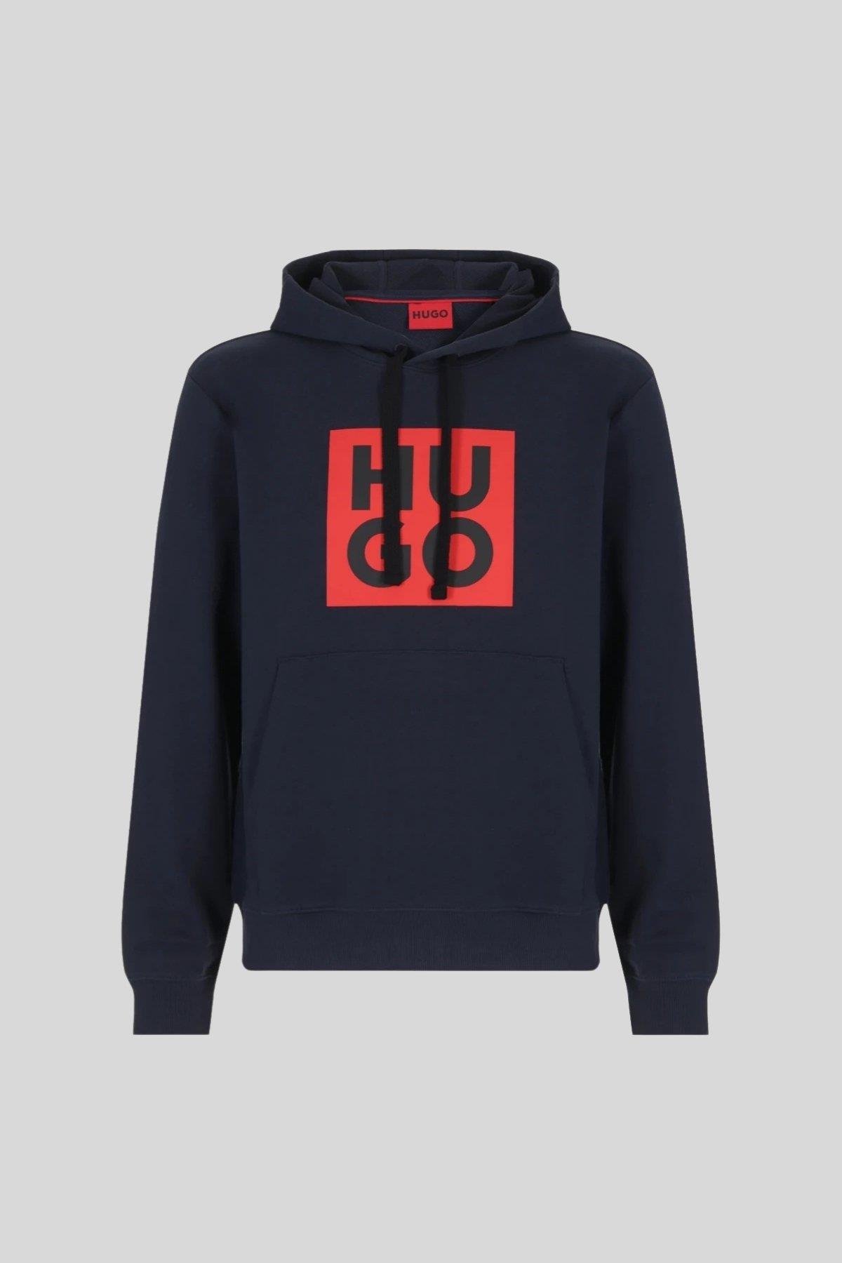 Hugo Logo Detaylı Uzun Kollu Kapüşonlu Erkek Sweatshirt Lacivert