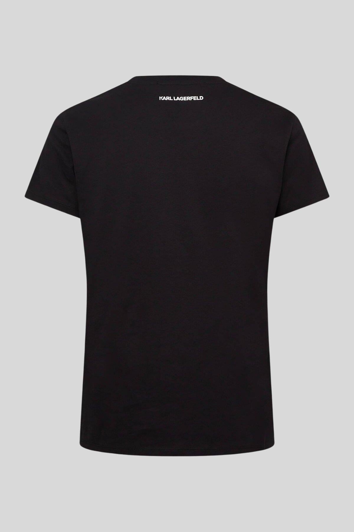 Karl Lagerfeld Kadın Bisiklet Yaka Baskılı T-Shirt Siyah
