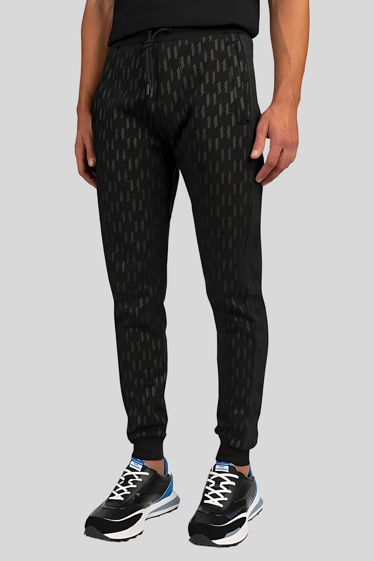 Karl Lagerfeld Monogram Baskılı Erkek Pantolon Siyah