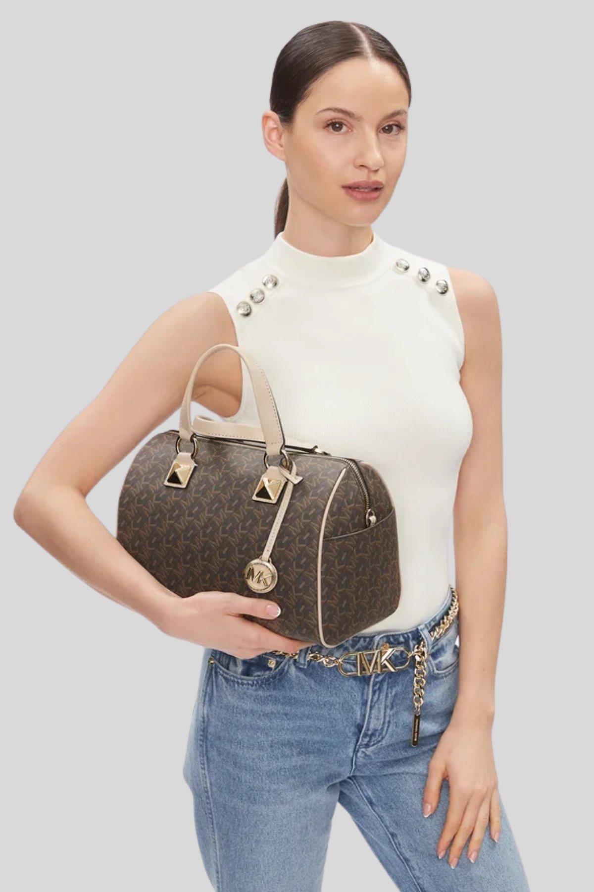Michael Kors Kadın Grayson Empire İmzalı Logolu El Çantası Kahverengi
