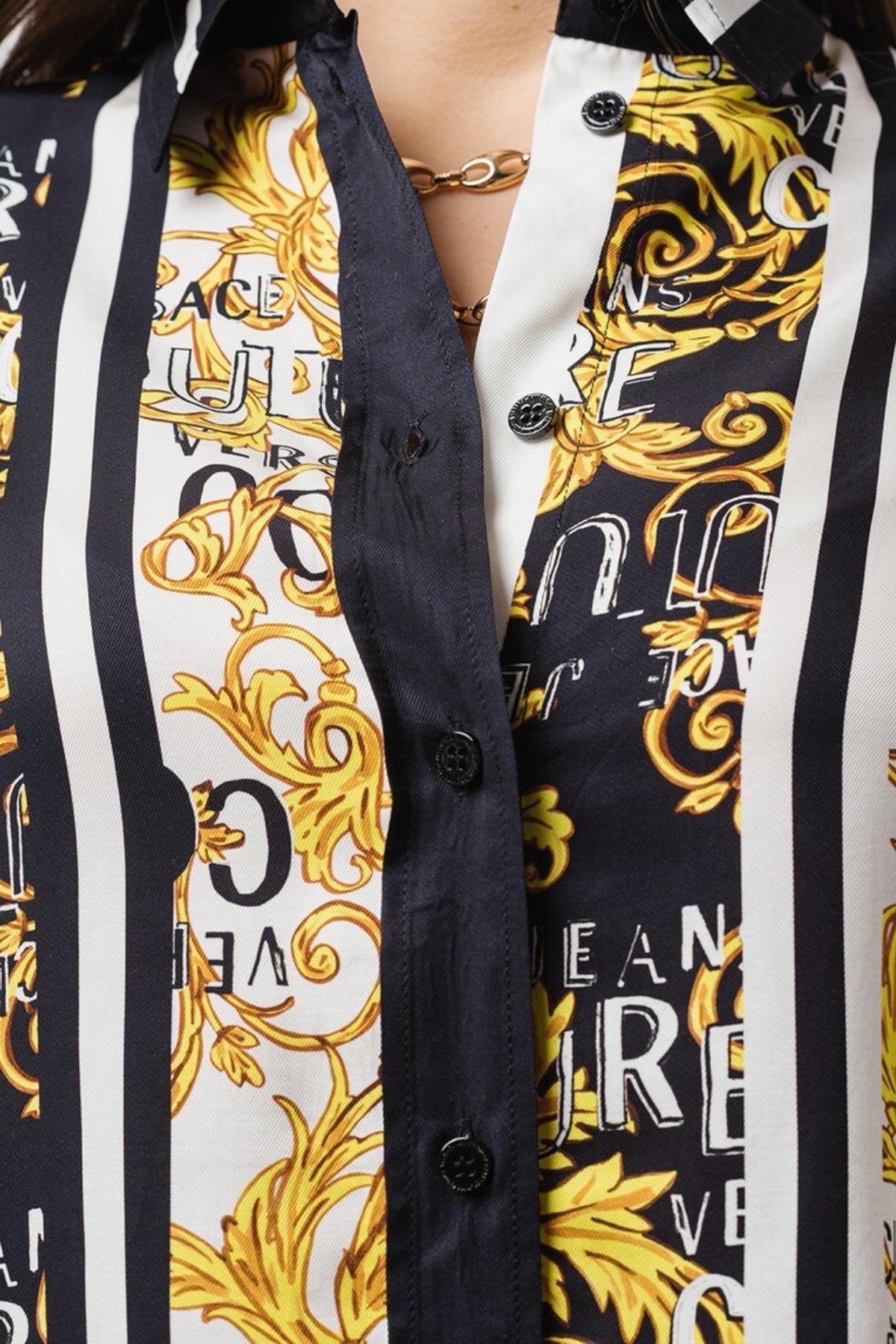 Versace Jeans Couture Kadın Desenli ve Geniş Yakalı Gömlek Siyah