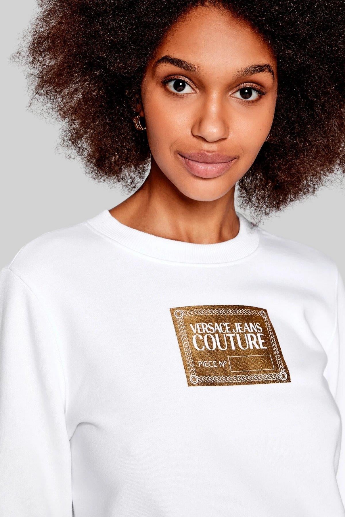 Versace Jeans Couture Kadın Regular Fit Folyo Logolu Sweatshirt Beyaz