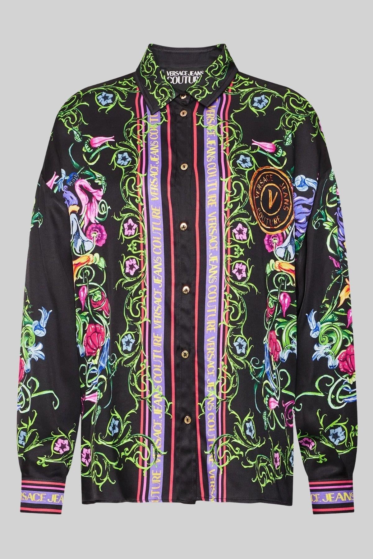 Versace Jeans Couture Kadın Slim Fit Uzun Kollu Gömlek Siyah
