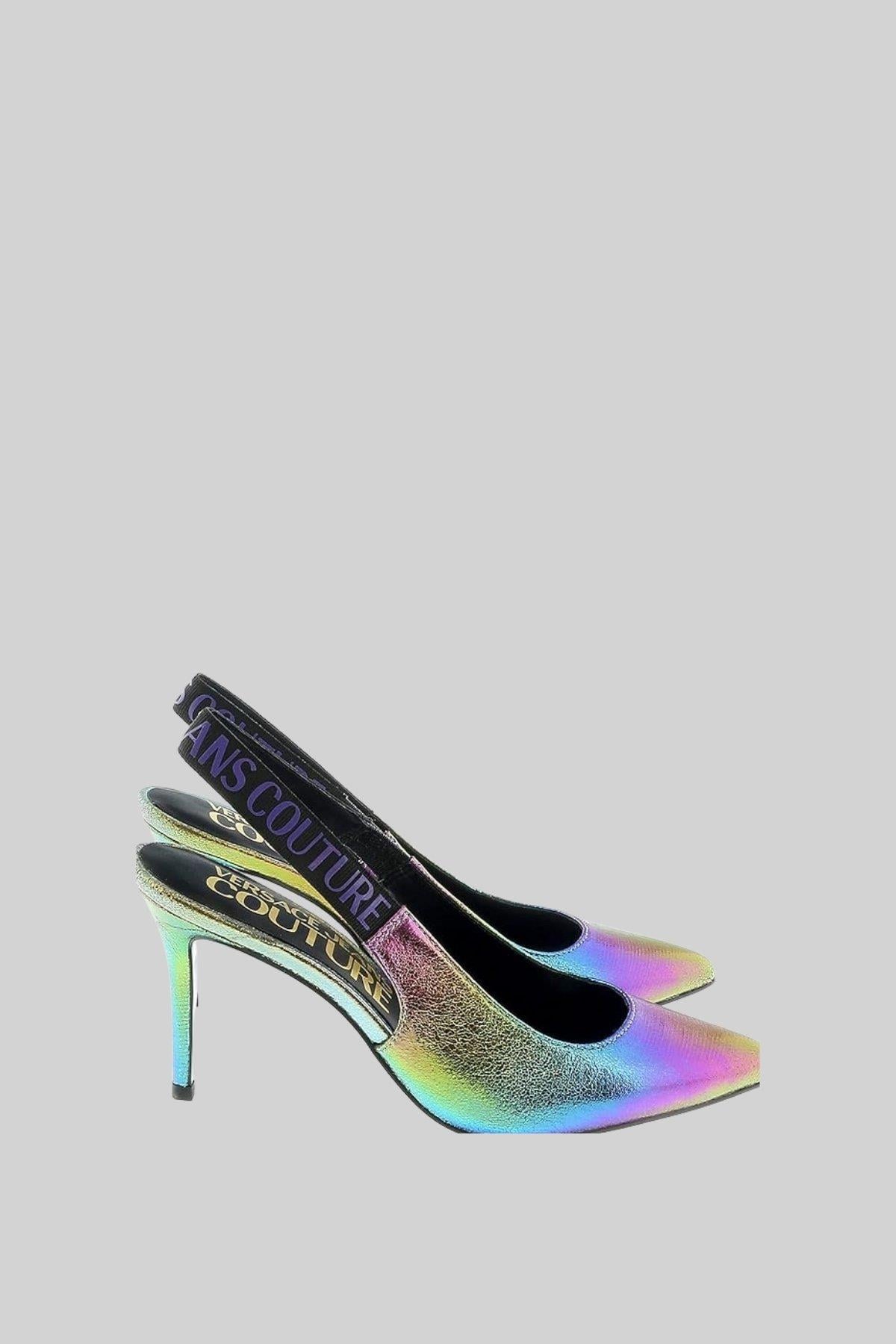 Versace Jeans Couture Kadın Technicolor Baskılı Askılı Yüksek Topuklu Ayakkabı Çok renkli
