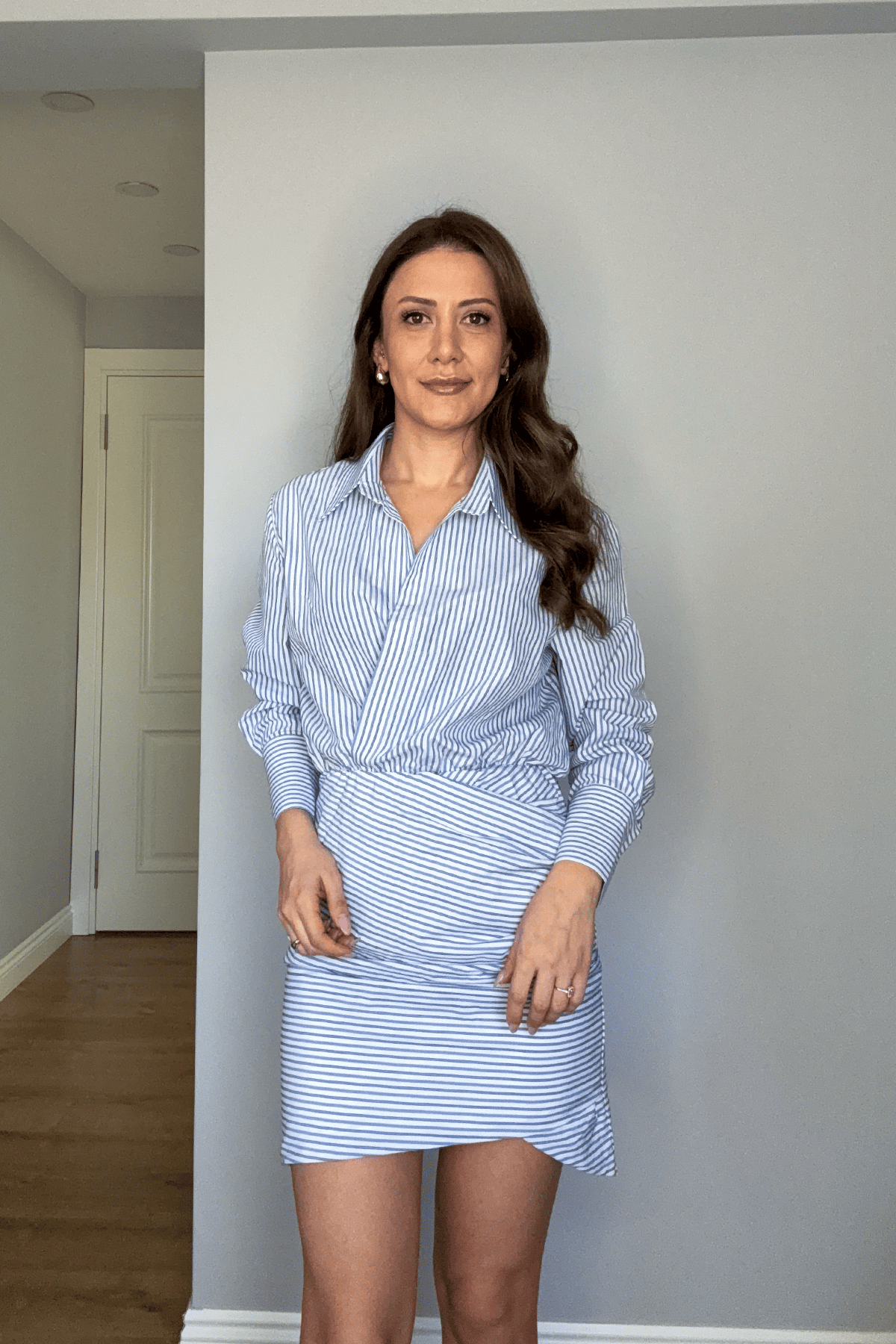GÖMLEK FORMLU ÇİZGİLİ ELBİSE