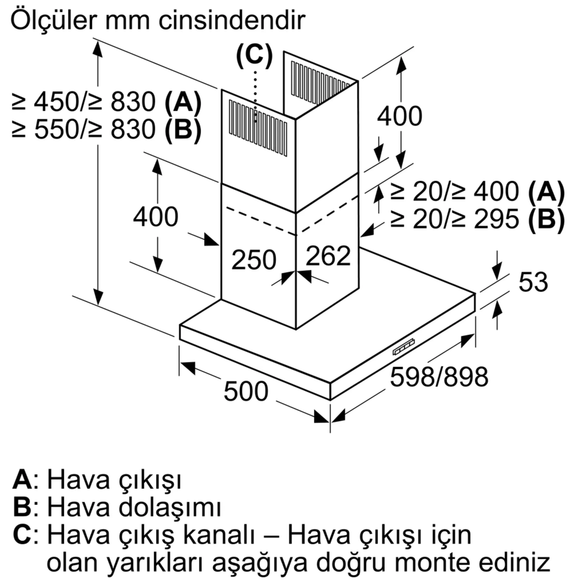 Bosch  DWB65BC50T Serie 2 Duvar Tipi Davlumbaz 60 cm Paslanmaz çelik