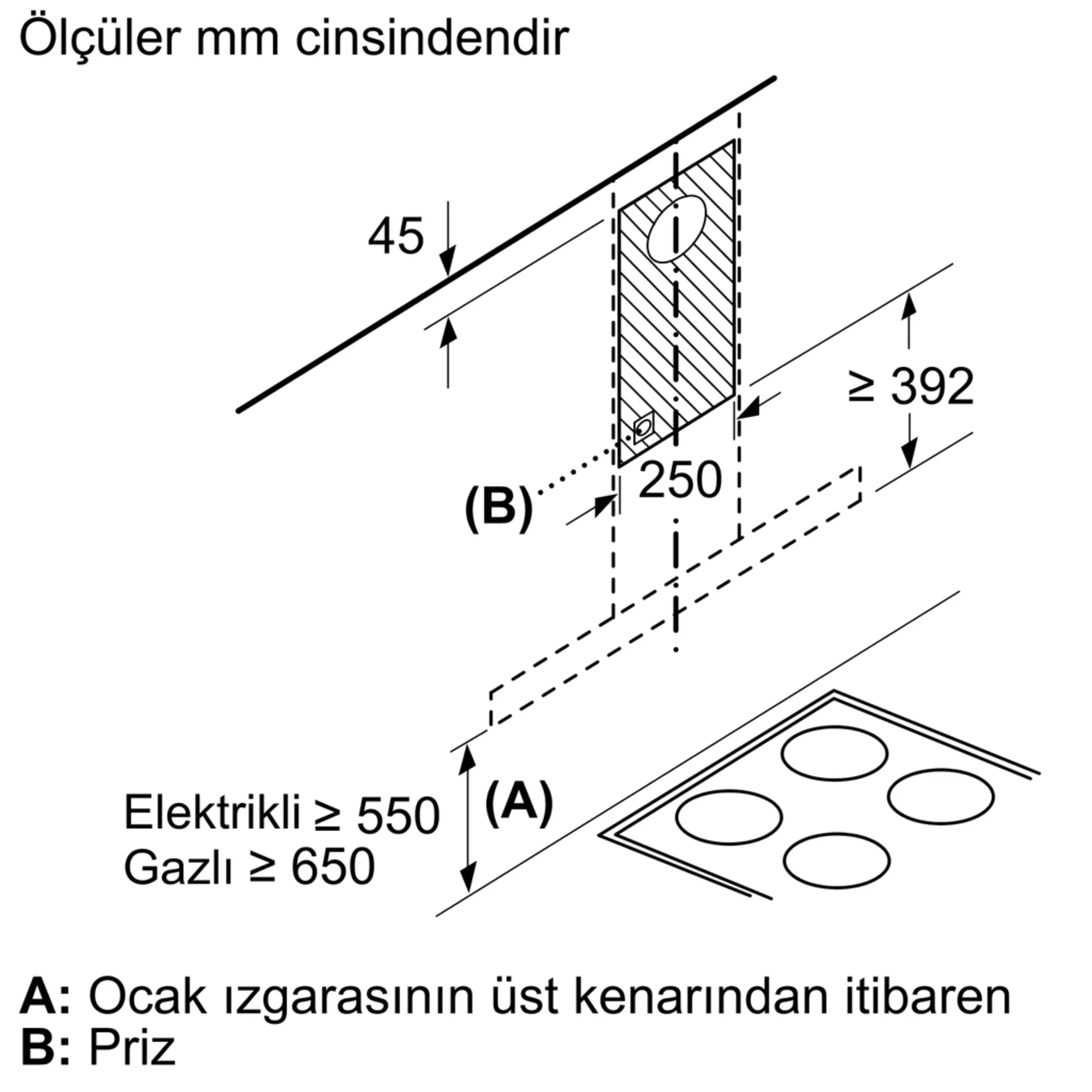 Bosch  DWB65BC50T Serie 2 Duvar Tipi Davlumbaz 60 cm Paslanmaz çelik