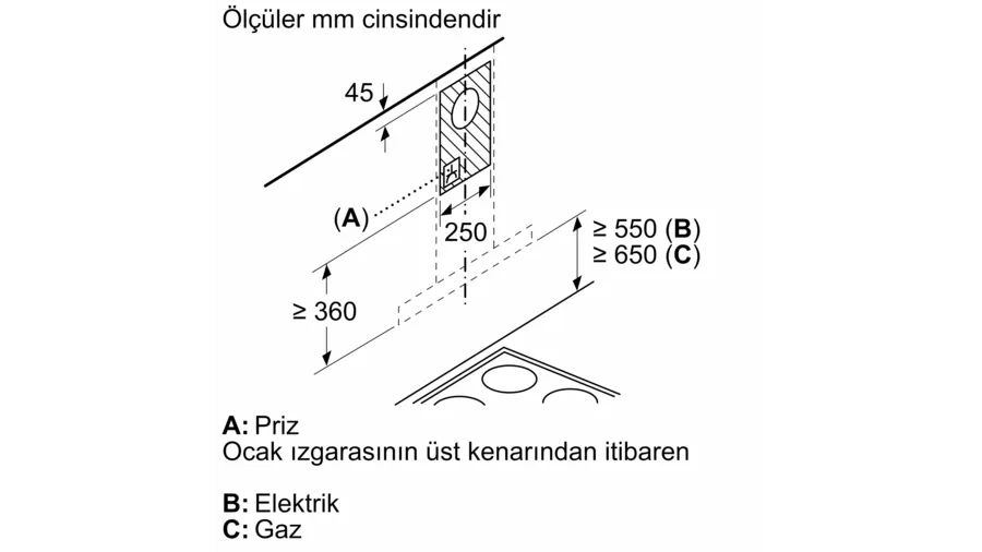 Bosch DWB67BK60T Serie 4 Duvar Tipi Davlumbaz 60 cm Siyah