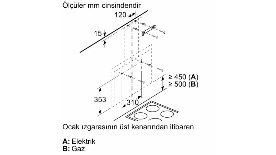 Bosch DWF65AJ60T Serie 4 Duvar Tipi Davlumbaz 60 cm Siyah Cam