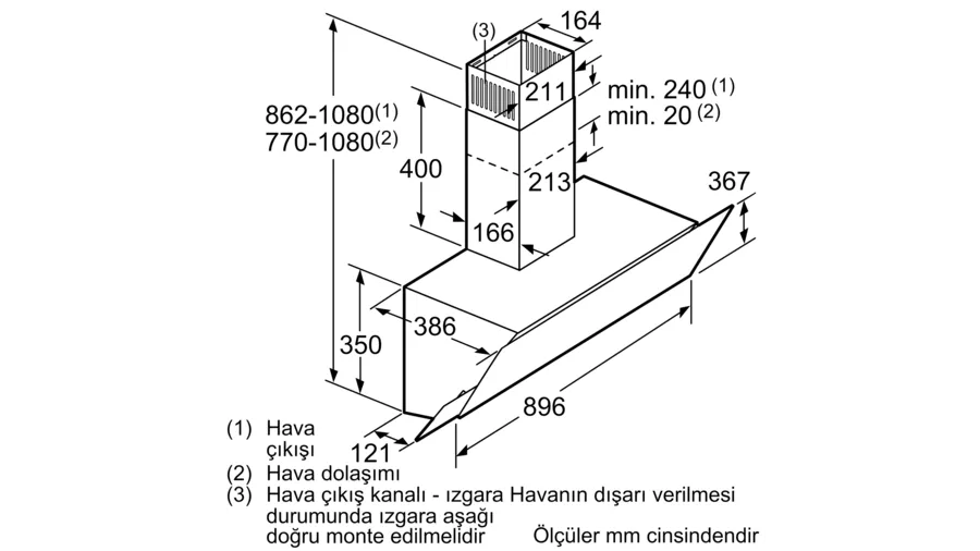 Bosch DWK095G20T Serie 2 Duvar Tipi Davlumbaz 90 cm Beyaz Cam Yüzey